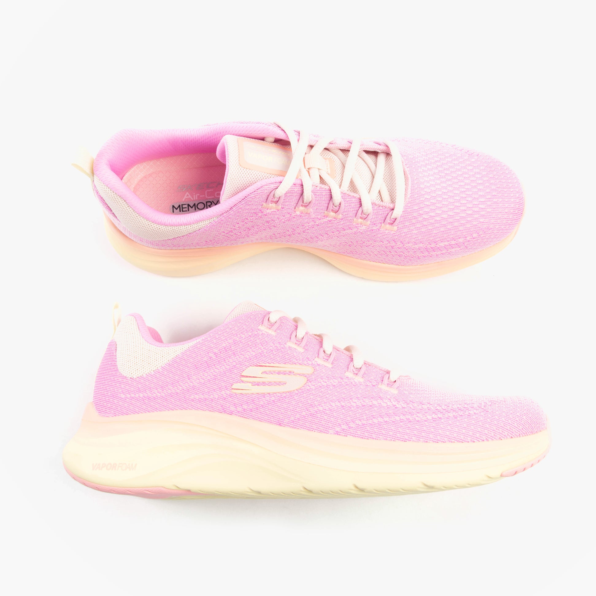 Skechers 150401/PKMT VAPOR FOAM-SUMMER JOURNEY Womens Trainers Pink top view showcasing casual style and breathable mesh upper.