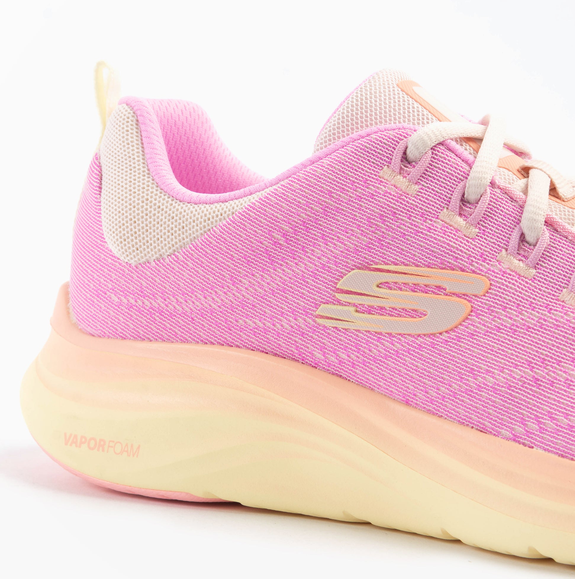 Skechers 150401/PKMT VAPOR FOAM-SUMMER JOURNEY Womens Trainers Pink side view showcasing mesh upper and rubber sole.