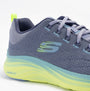 Skechers 150401/PRMT VAPOR FOAM-SUMMER JOURNEY Womens Trainers Purple/Multi side view showing grey mesh upper and bright sole.