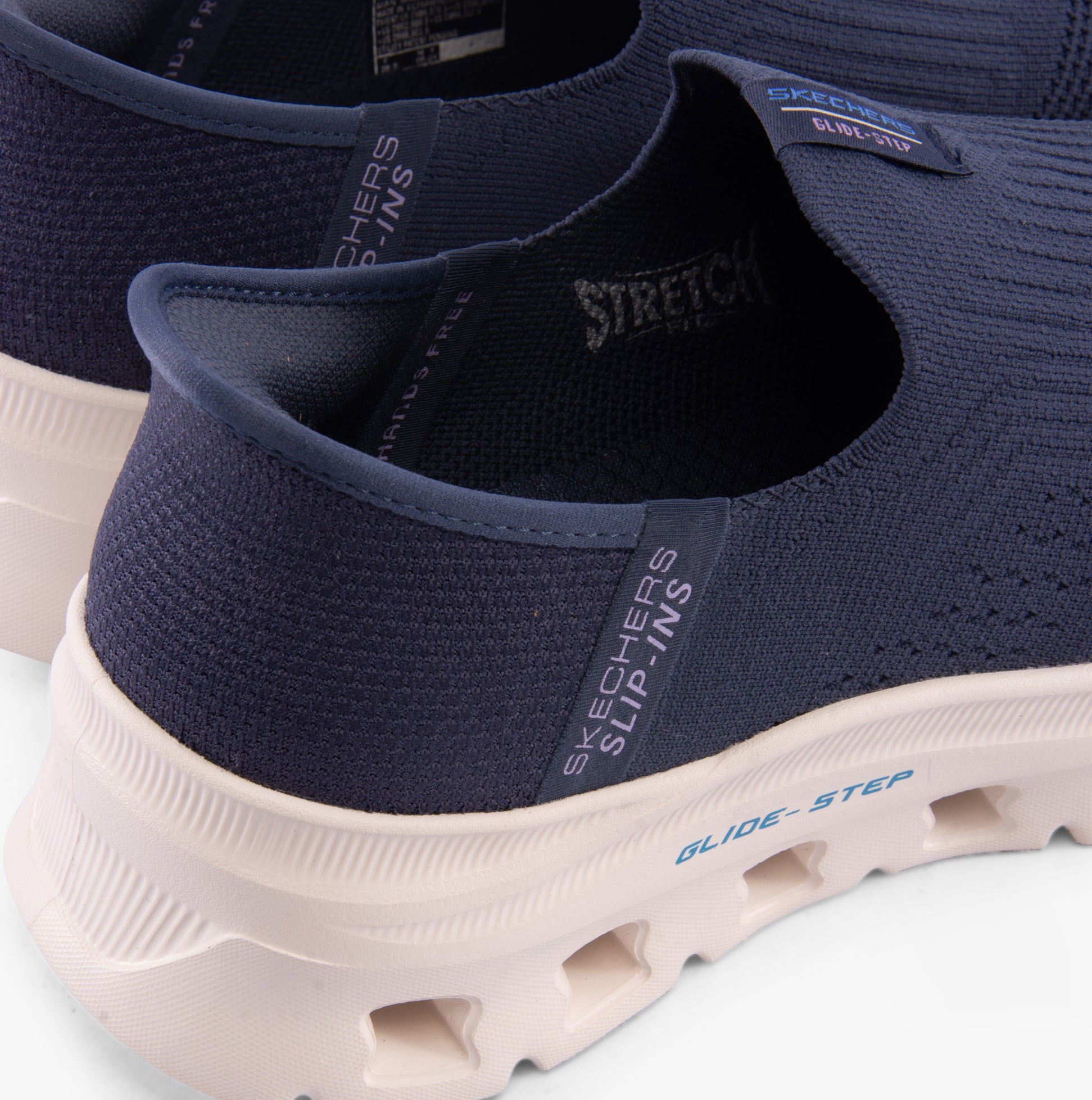 Skechers 150422/NVY GLIDE-STEP PRO-EVERYDAY CITIZ Womens Trainers Navy close-up side view showcasing textile upper and slip-on design.