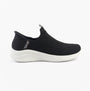 Skechers 150450/BLK ULTRA FLEX 3.0-EASY WIN Womens Trainers Black side view, casual textile upper, easy slip-on design.