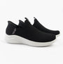 Skechers 150450/BLK ULTRA FLEX 3.0-EASY WIN Womens Trainers Black side view showcasing breathable upper and slip-on design.