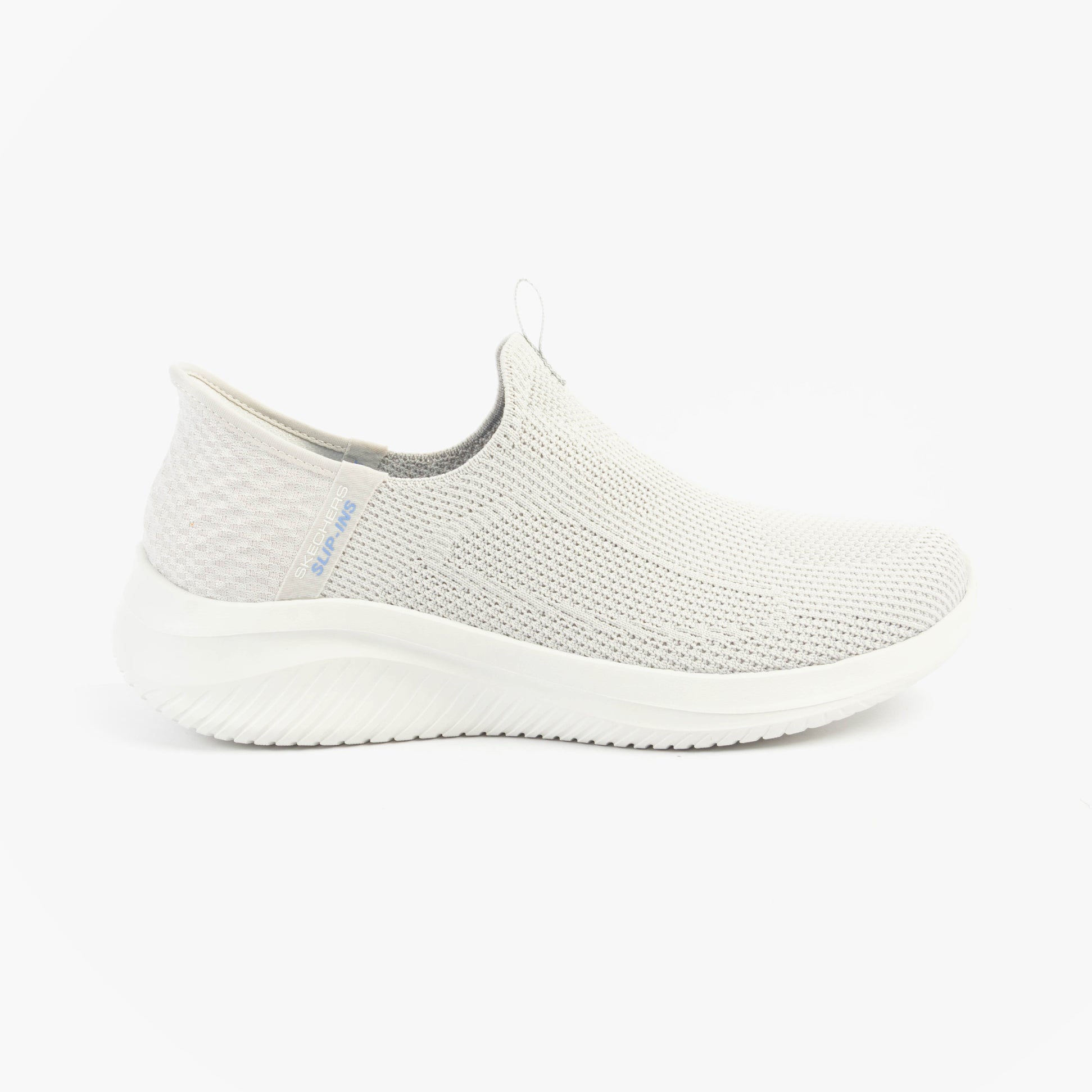 Skechers 150450/LTGY ULTRA FLEX 3.0-EASY WIN Womens Trainers Light Grey side view showcasing casual slip-on design.