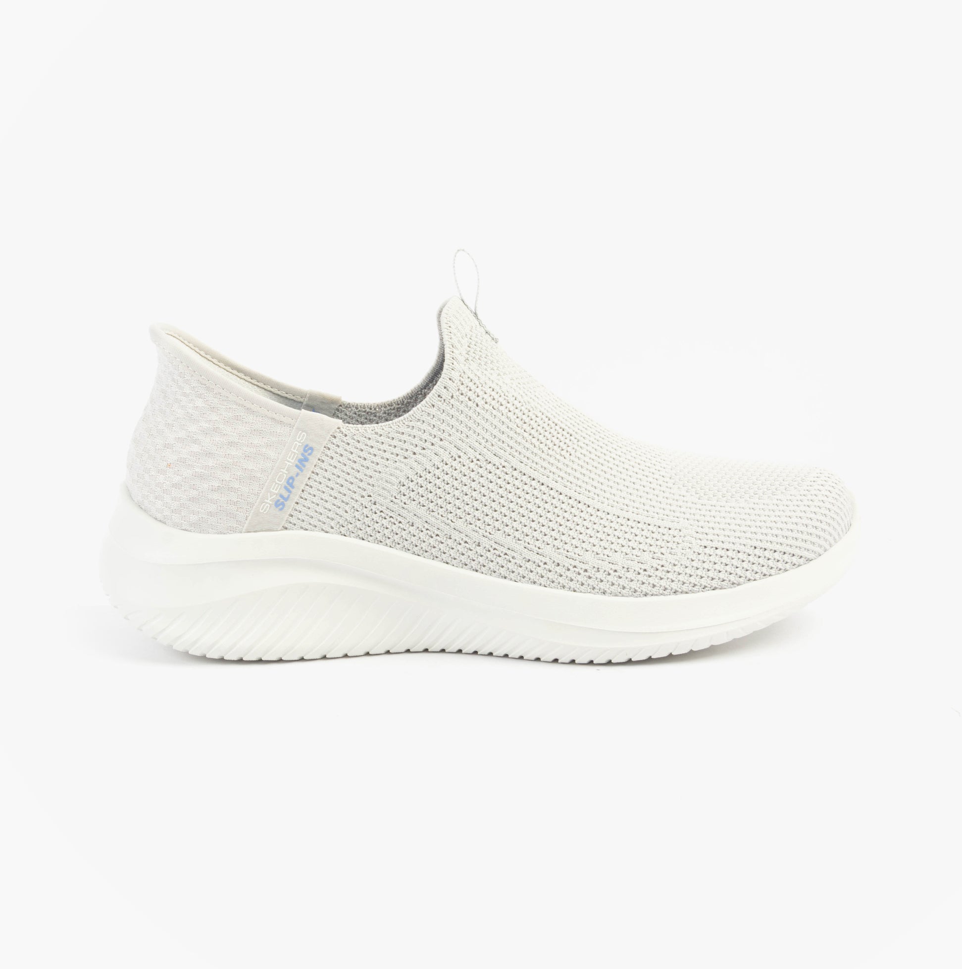 Skechers 150450/LTGY ULTRA FLEX 3.0-EASY WIN Womens Trainers Light Grey side view showcasing casual slip-on design.