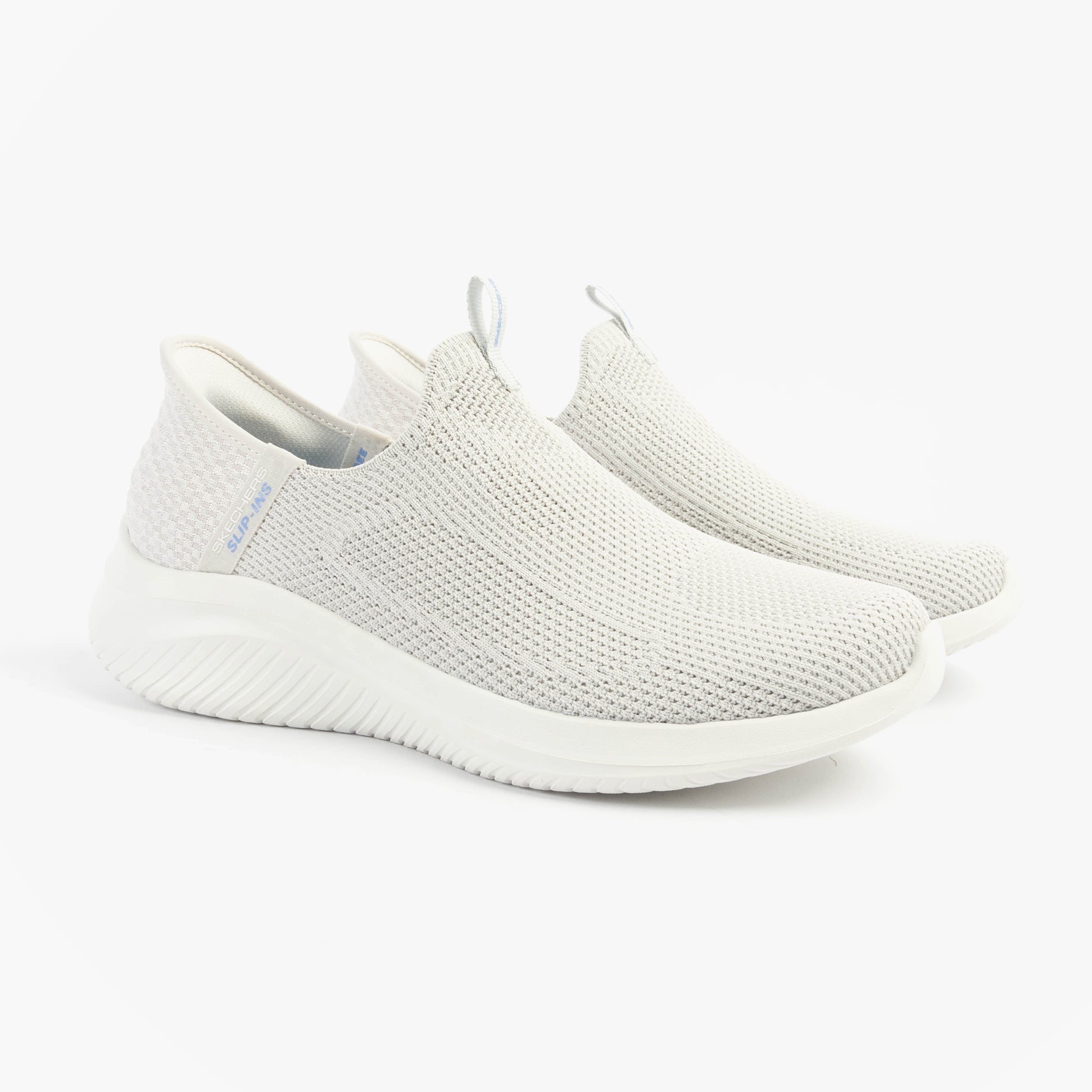 Skechers 150450/LTGY ULTRA FLEX 3.0-EASY WIN Womens Trainers Light Grey side view, showcasing slip-on design and flexible upper.