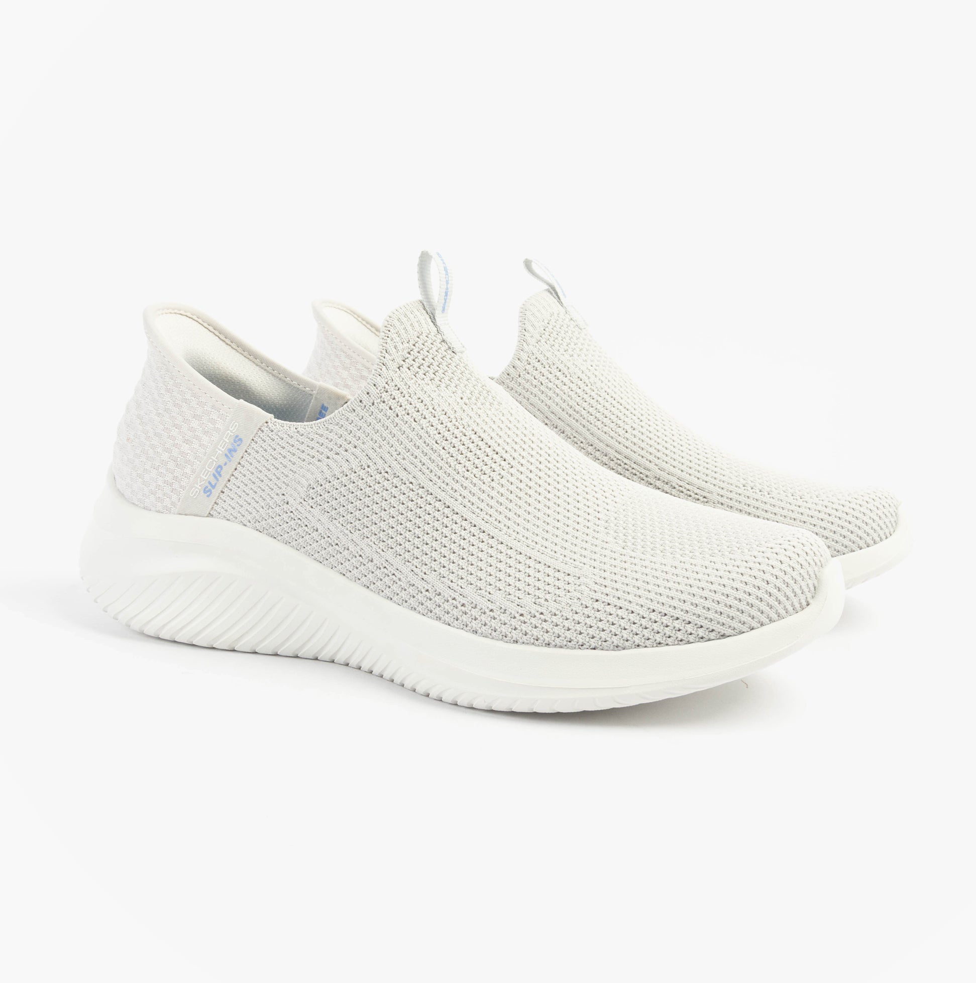 Skechers 150450/LTGY ULTRA FLEX 3.0-EASY WIN Womens Trainers Light Grey side view, showcasing slip-on design and flexible upper.