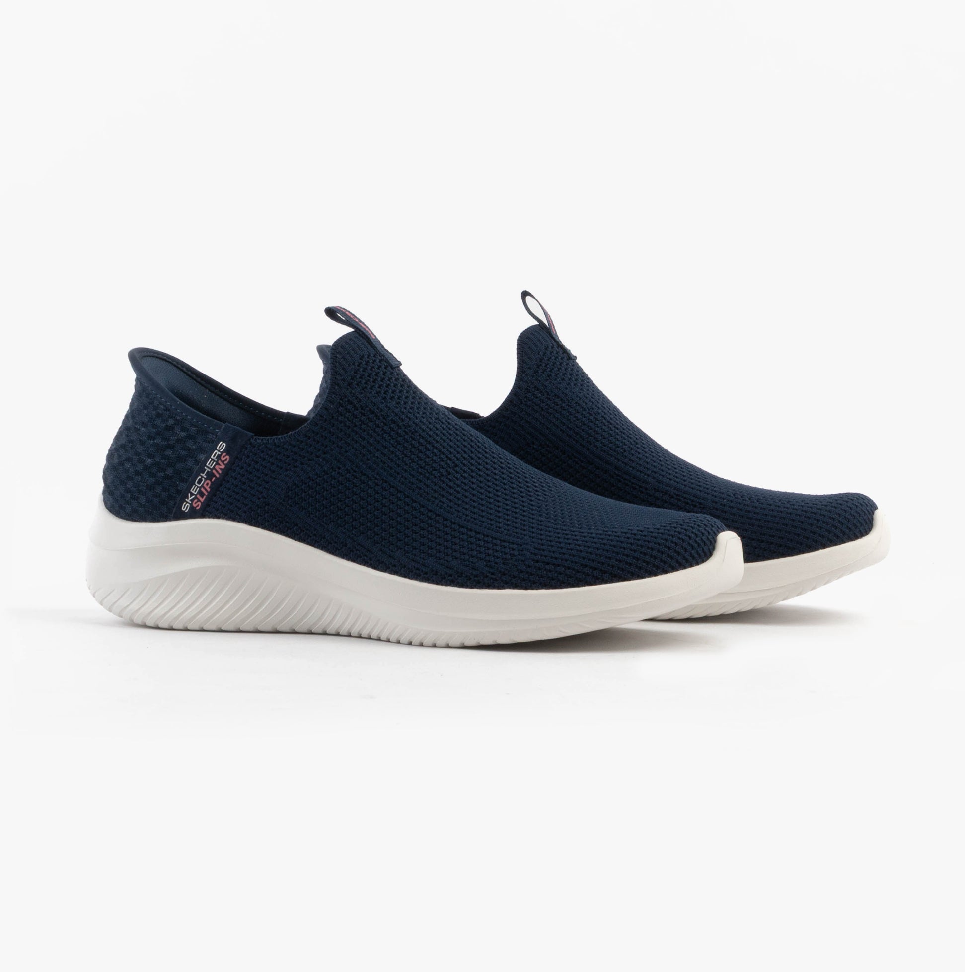 Skechers 150450/NVY ULTRA FLEX 3.0-EASY WIN Womens Trainers Navy/Grey/Pink side view with slip-on design and textured upper.