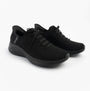 Skechers 150457/BBK ULTRA FLEX 3.0-ELEVATED MOTION Womens Trainers Black side view with lace-up closure.