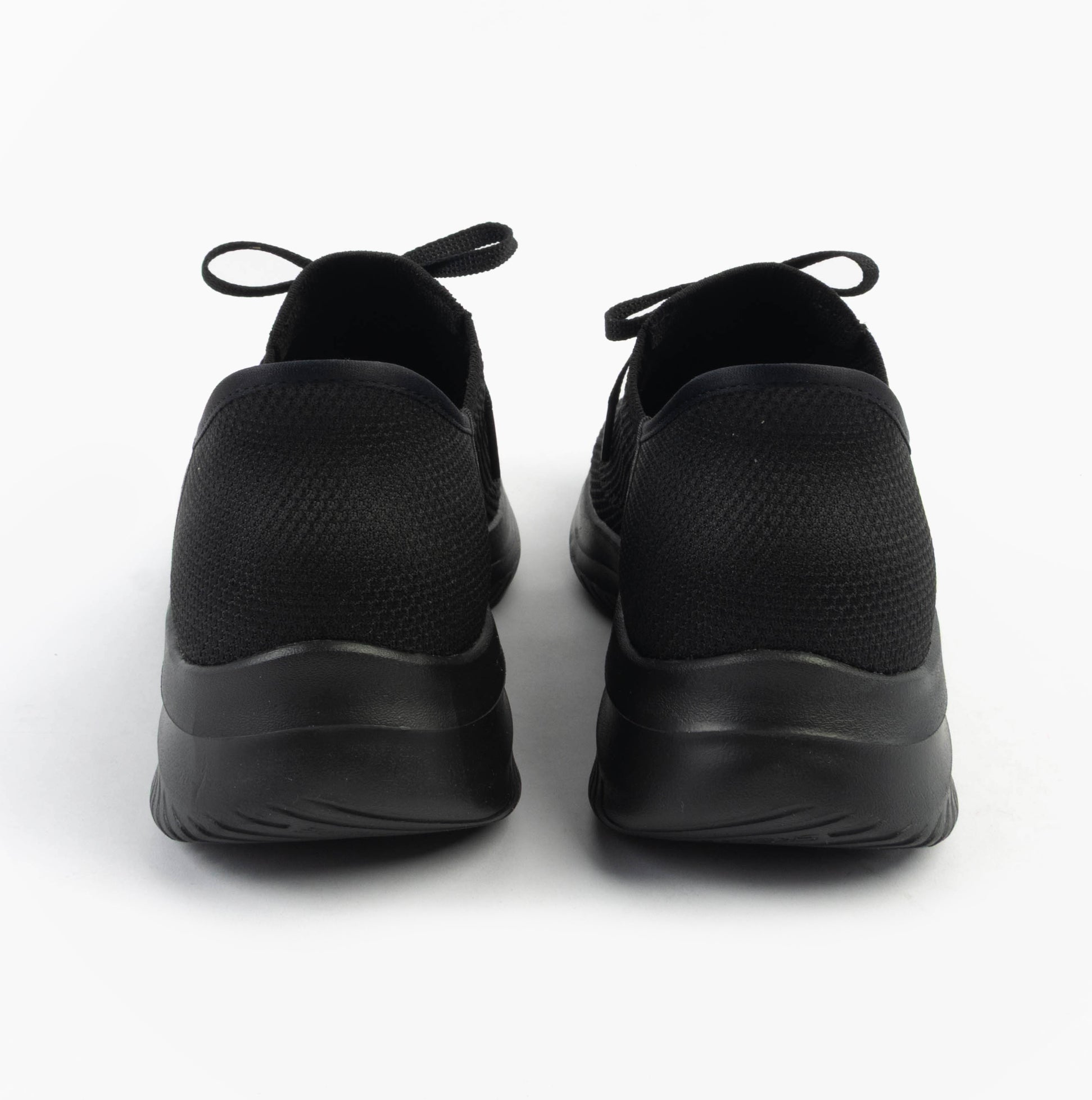 Skechers 150457/BBK ULTRA FLEX 3.0-ELEVATED MOTION Womens Trainers Black back view showing lace-up design and comfortable fit.