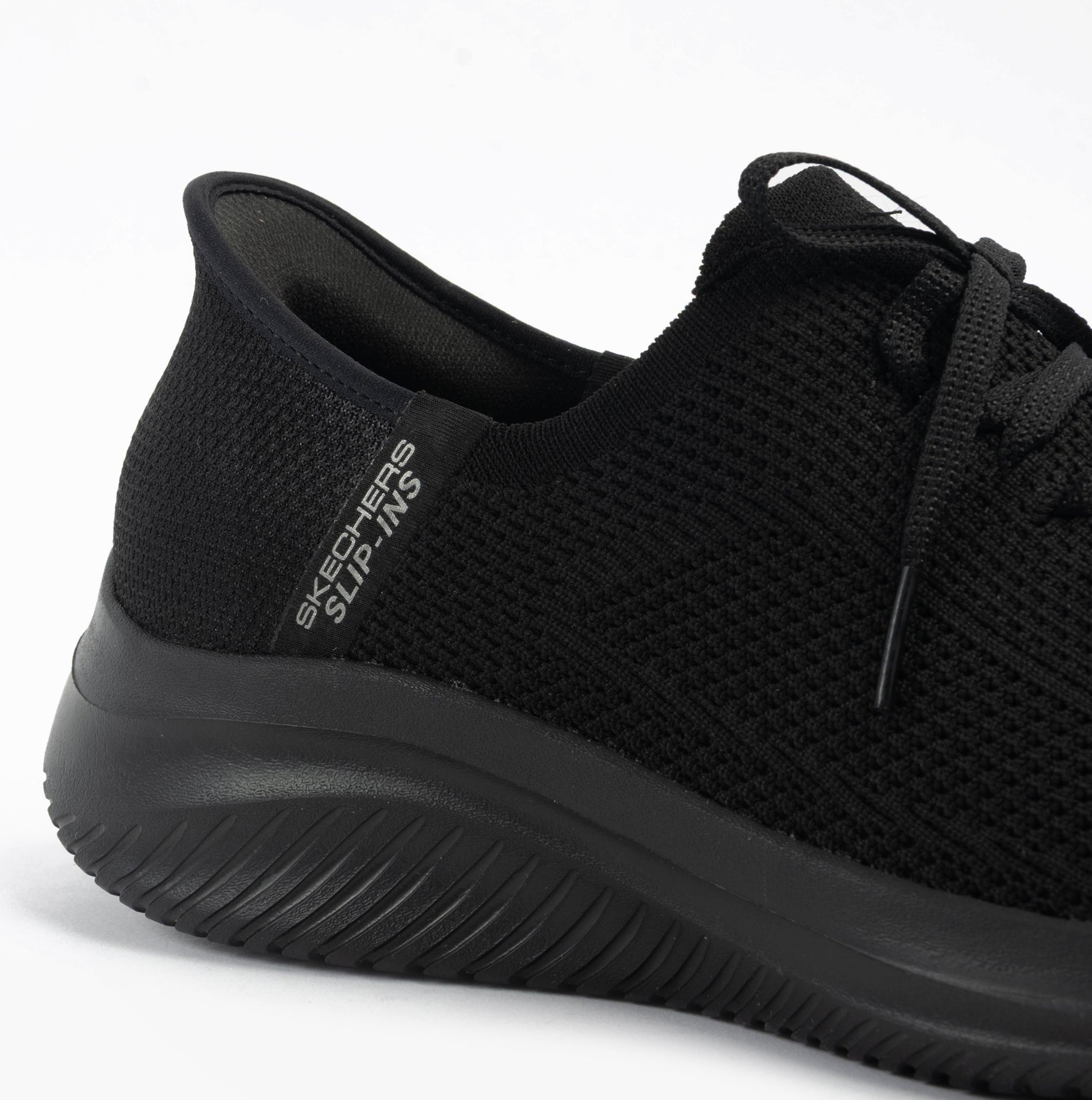 Skechers 150457/BBK ULTRA FLEX 3.0-ELEVATED MOTION Womens Trainers Black side view detailing the mesh upper and rubber sole.