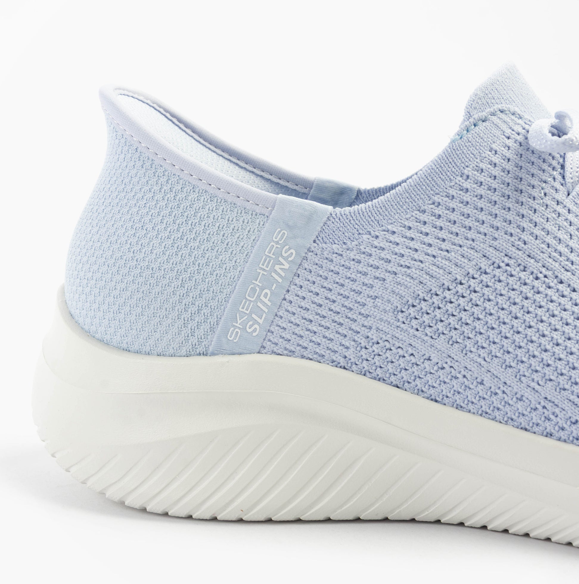 Skechers 150457/LTBL ULTRA FLEX 3.0-ELEVATED MOTION Womens Trainers Light Blue side view showing breathable textile upper.
