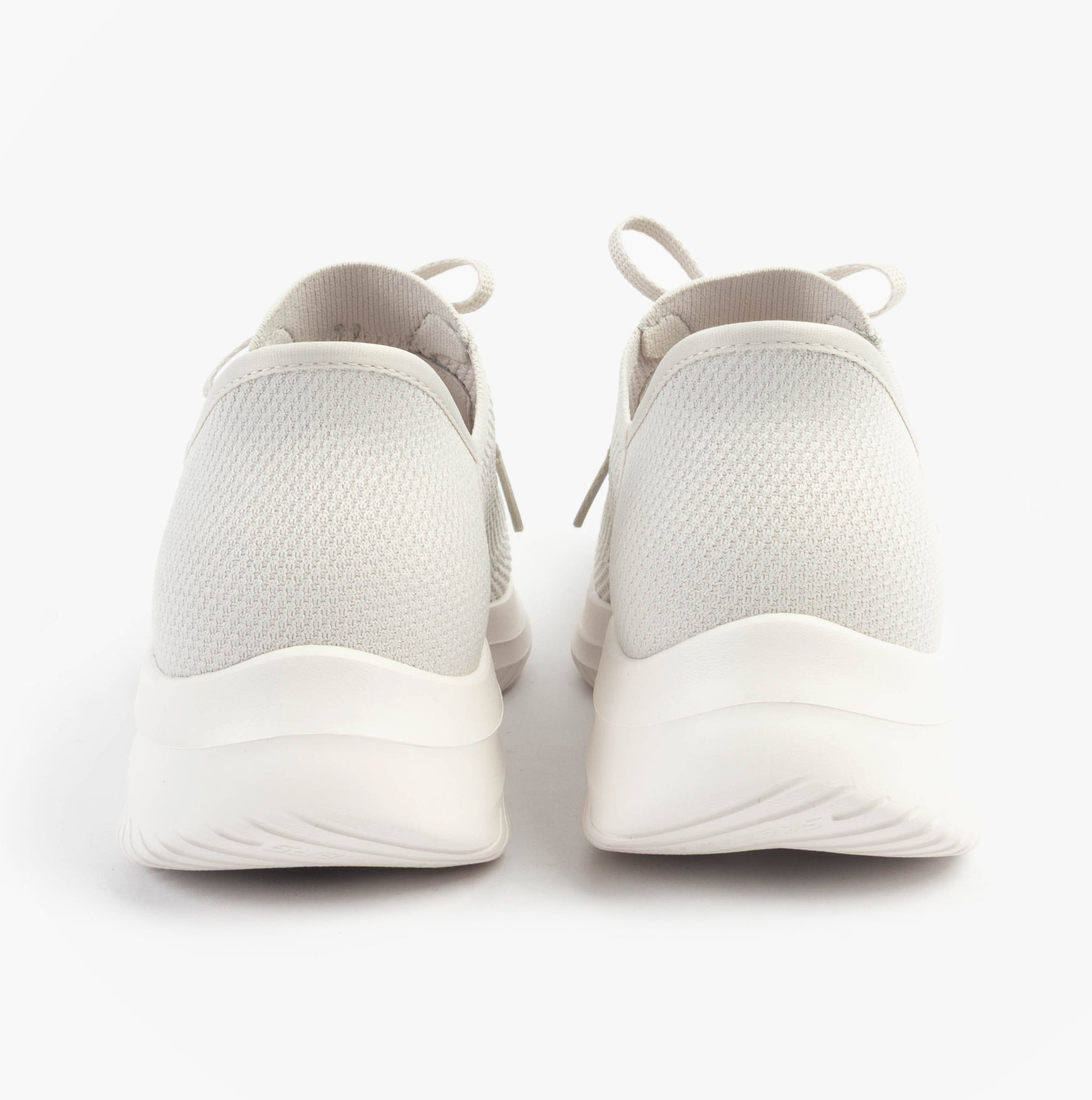 Skechers 150457/LTGY ULTRA FLEX 3.0-ELEVATED MOTION Womens Trainers Light Grey back view showing the smooth texture and lace-up design.