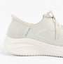 Skechers 150457/LTGY ULTRA FLEX 3.0-ELEVATED MOTION Womens Trainers Light Grey side view showing textile upper and rubber sole.