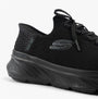 Skechers 150470/BBK EDGERIDE - IMPRESSION Womens Trainers Black side view showing shoe details and texture.