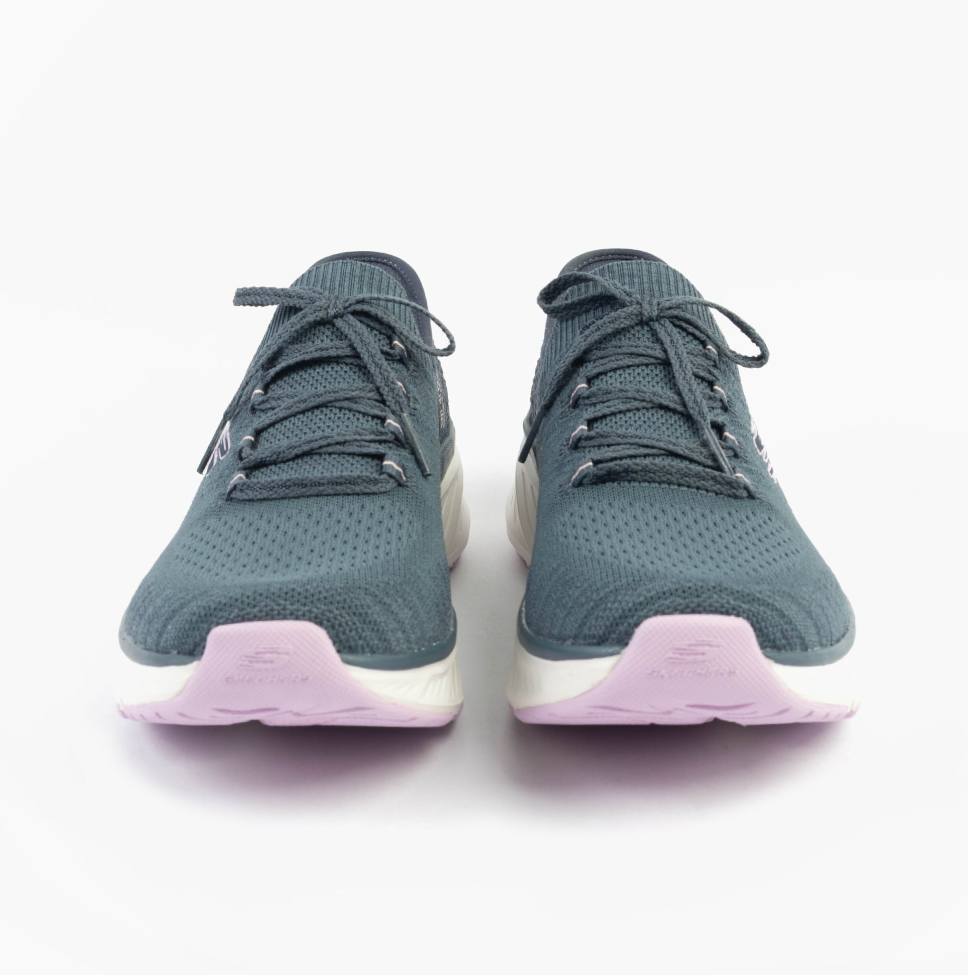 Skechers 150470/NVLV EDGERIDE - IMPRESSION Womens Trainers Blue front view showcasing lace-up closure and round toe.