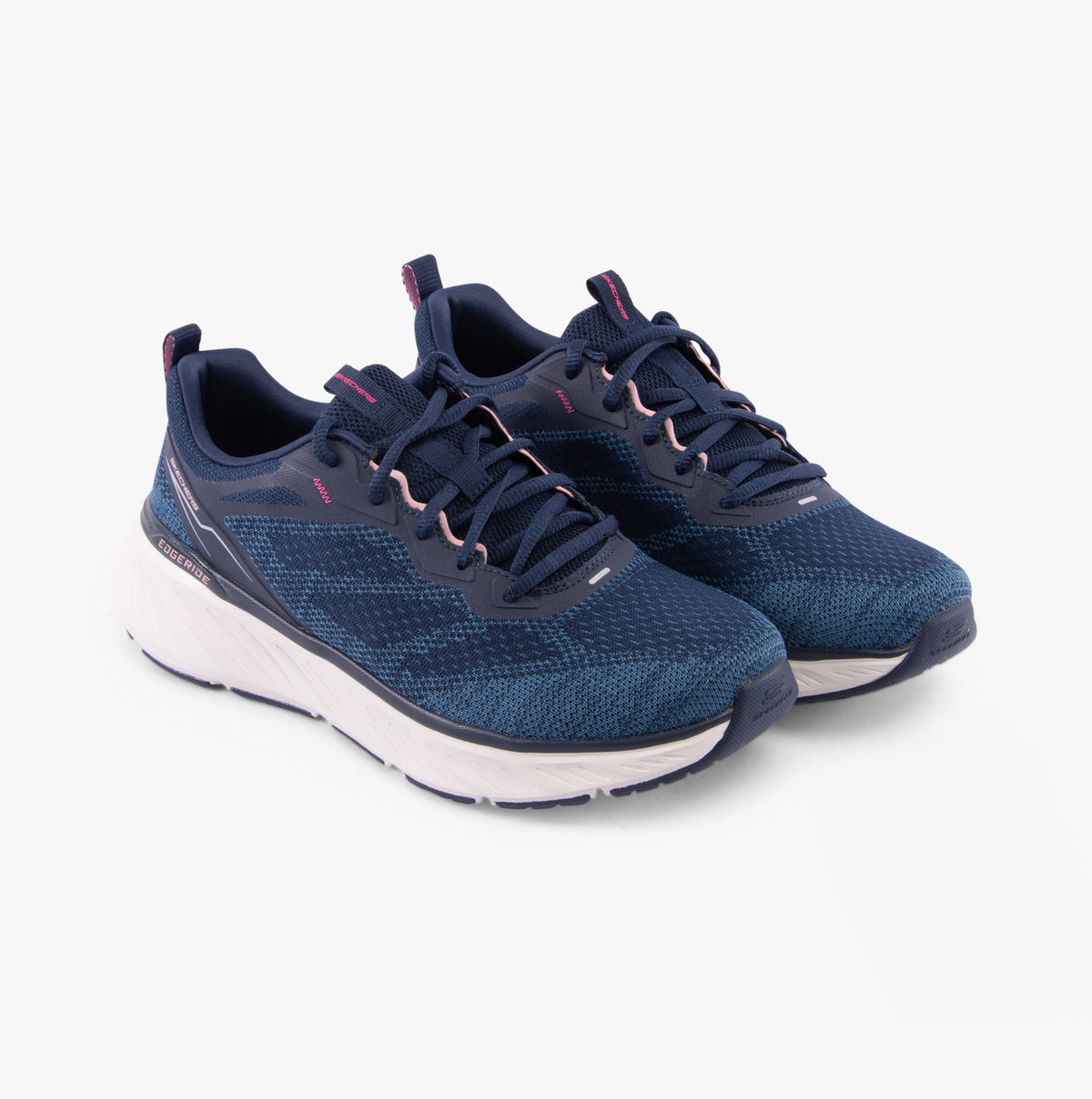 Skechers 150471/NVPK EDGERIDE-POWER FLOW Womens Trainers Navy/Pink side view showcasing breathable textile upper.