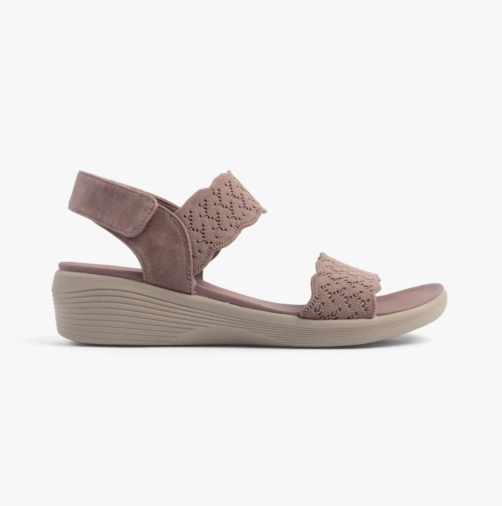 Skechers 163165/MVE ARYA - ON THE RISE Womens Sandals Mauve/Pink side view showing wedge heel and comfortable design.