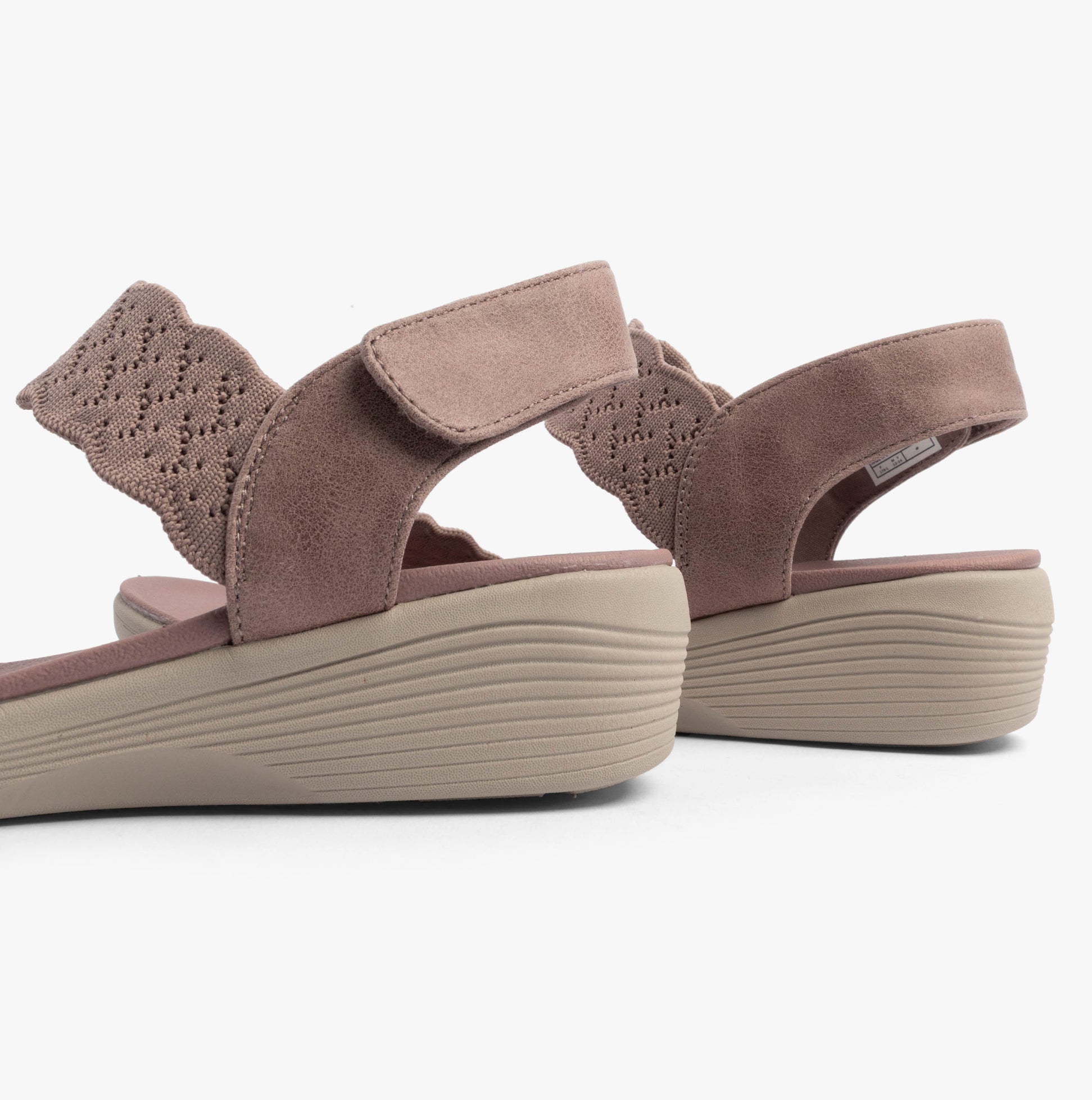 Skechers 163165/MVE ARYA - ON THE RISE Womens Sandals Mauve/Pink rear view with wedge heel and adjustable strap.
