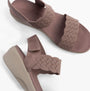 Skechers 163165/MVE ARYA - ON THE RISE Womens Sandals Mauve/Pink top view showcasing the wedge heel and textile details.