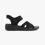 Skechers 163524/BBK ARYA - COOLING OFF Womens Sandals Black side view highlighting slip-on design and wedge heel.