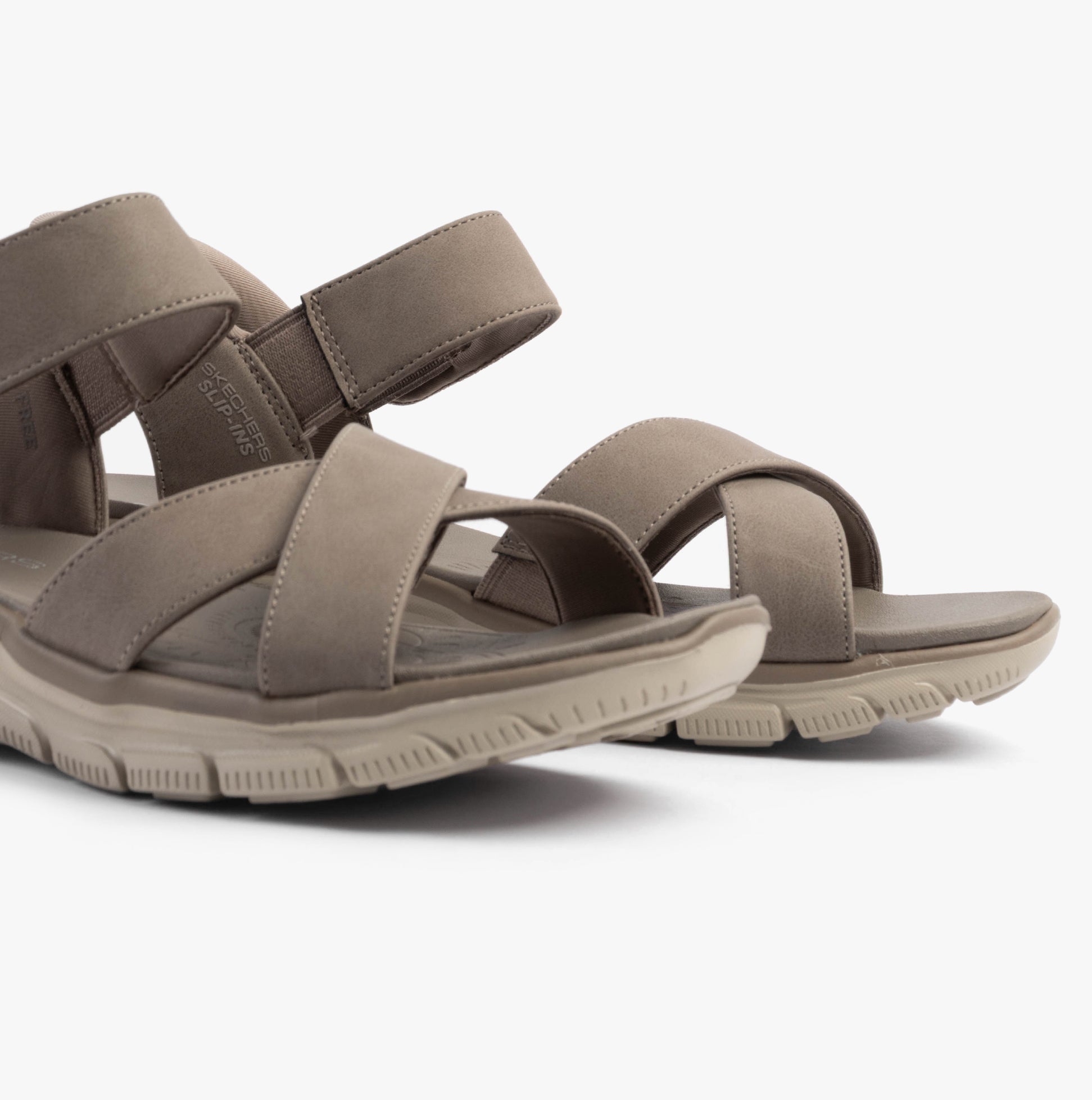 Skechers 163534/TPE EASY GOING - SOMEWHERE SUNNY Womens Sandals Taupe side view showcasing straps and lightweight sole.