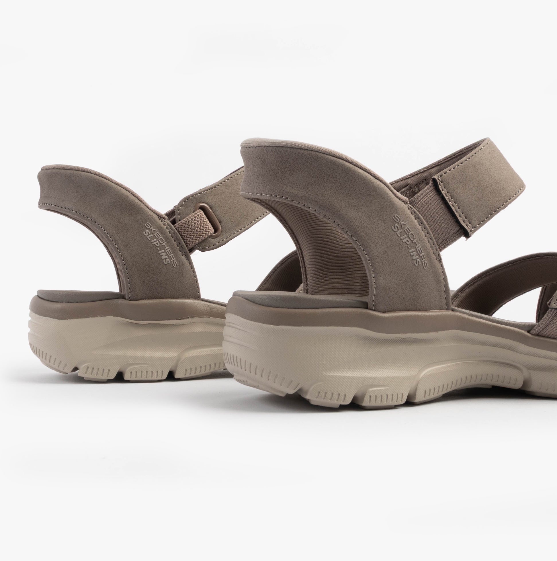 Skechers 163534/TPE EASY GOING - SOMEWHERE SUNNY Womens Sandals Taupe side view showcasing synthetic upper and rubber sole.