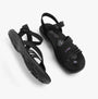Skechers 163573/BBK REGGAE SLIM - COFFEE RUN Womens Sandals Black side view showcasing textile upper and rubber sole.