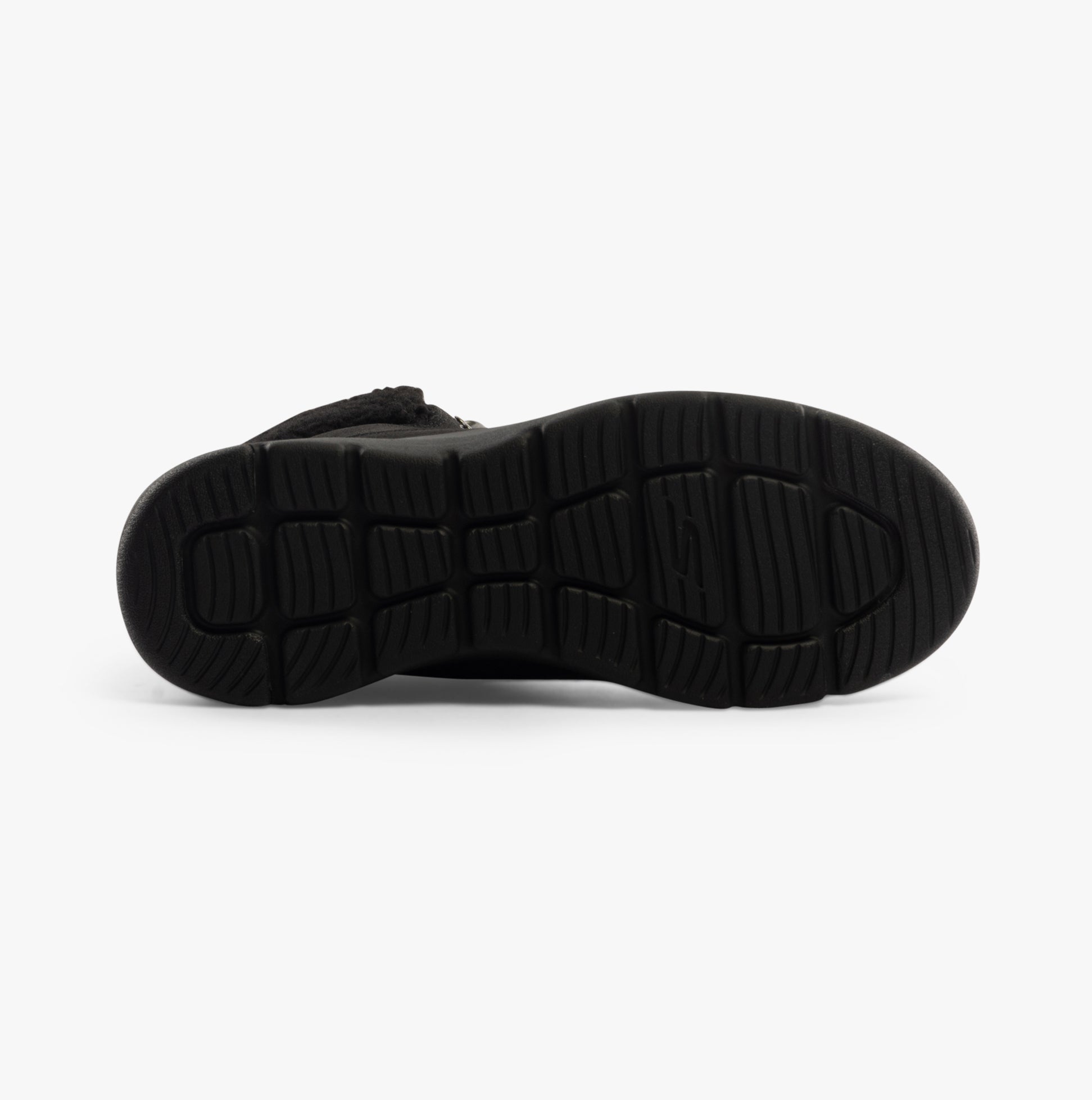 Skechers 16677/BBK GLACIAL ULTRA - WOODLANDS Womens Boots Black bottom view showing rubber sole texture.