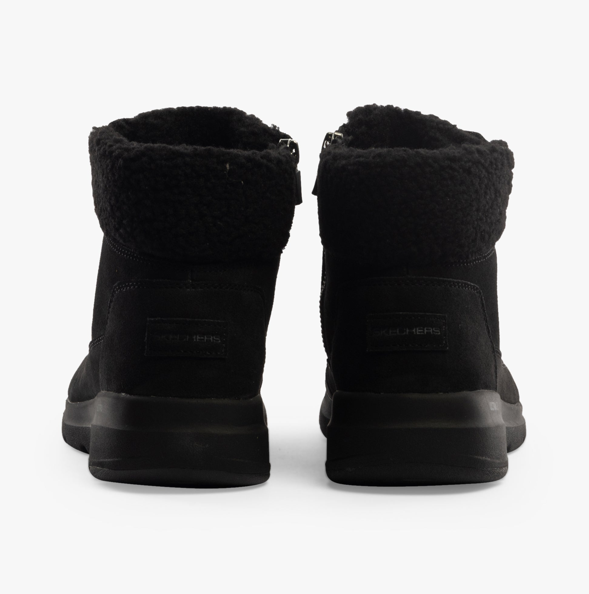 Skechers 16677/BBK GLACIAL ULTRA - WOODLANDS Womens Boots Black rear view with warm lining and rubber sole.