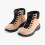 Skechers 16677/NTBK GLACIAL ULTRA - WOODLANDS Womens Boots Natural/Black front view showing suede upper and lace-up design.