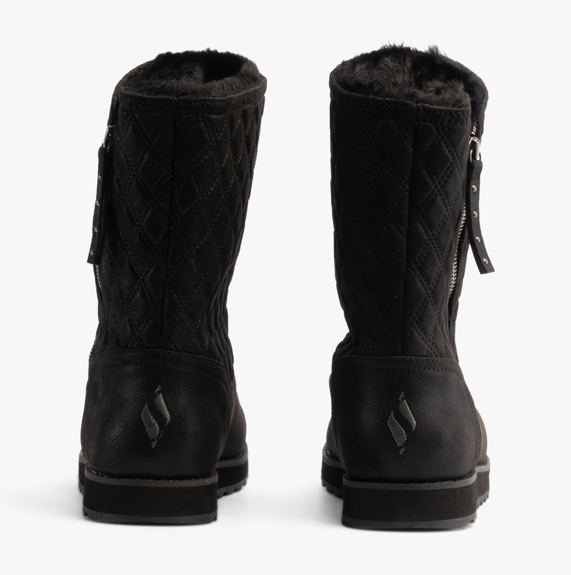 Skechers 167675/BBK KEEPSAKES 2.0 - MORNING WALKS Womens Boots Black rear view with quilted design and zipper detail.