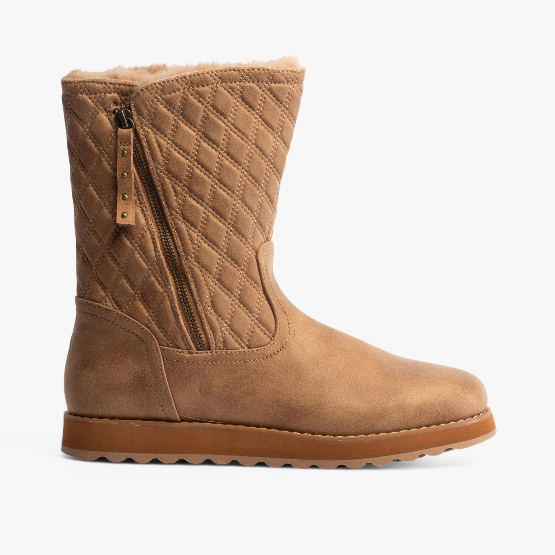 Skechers 167675/CSNT KEEPSAKES 2.0 - MORNING WALKS Womens Boots Chestnut side view showing zip closure and quilted upper.