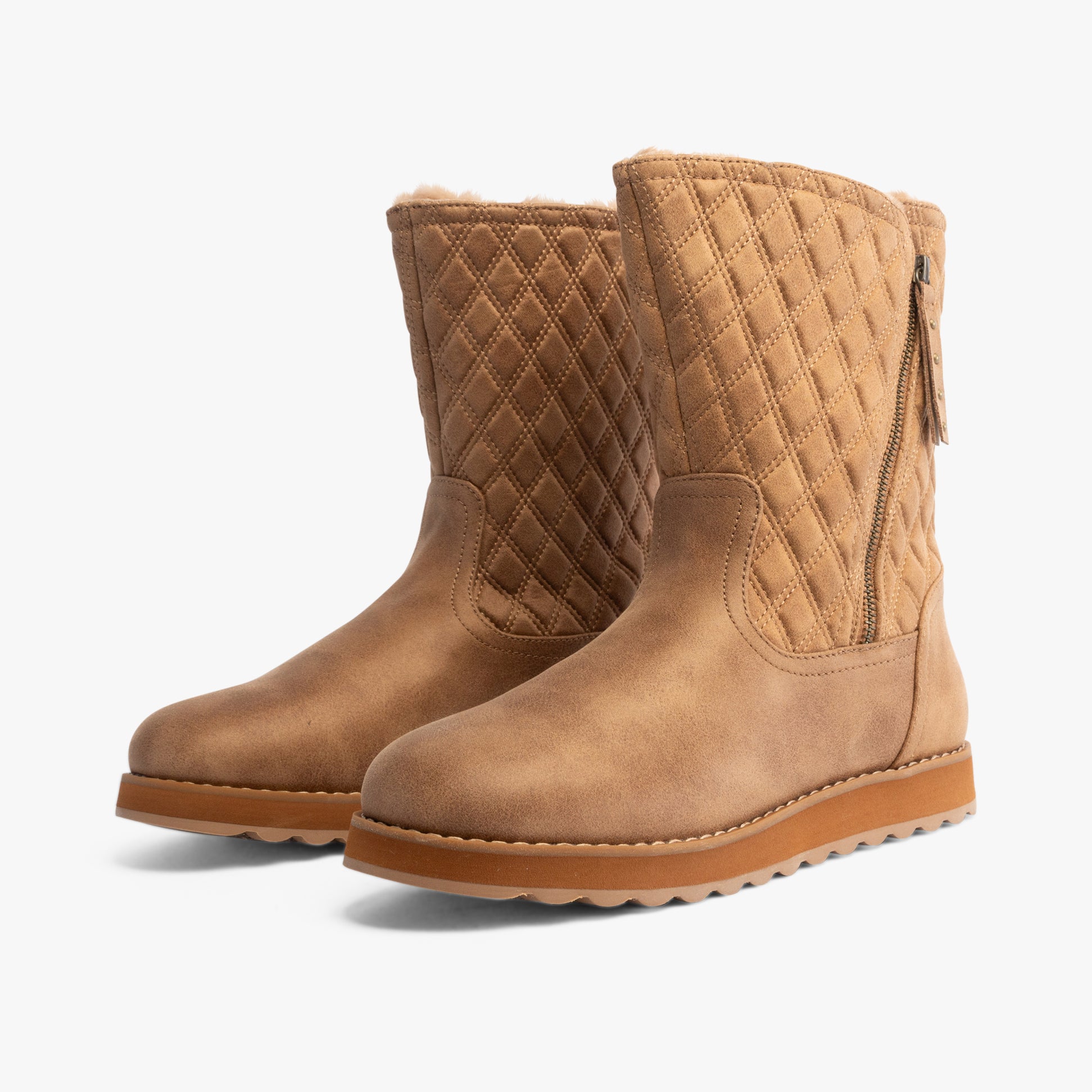 Skechers 167675/CSNT KEEPSAKES 2.0 - MORNING WALKS Womens Boots Chestnut side view showcasing the faux leather and quilted design.