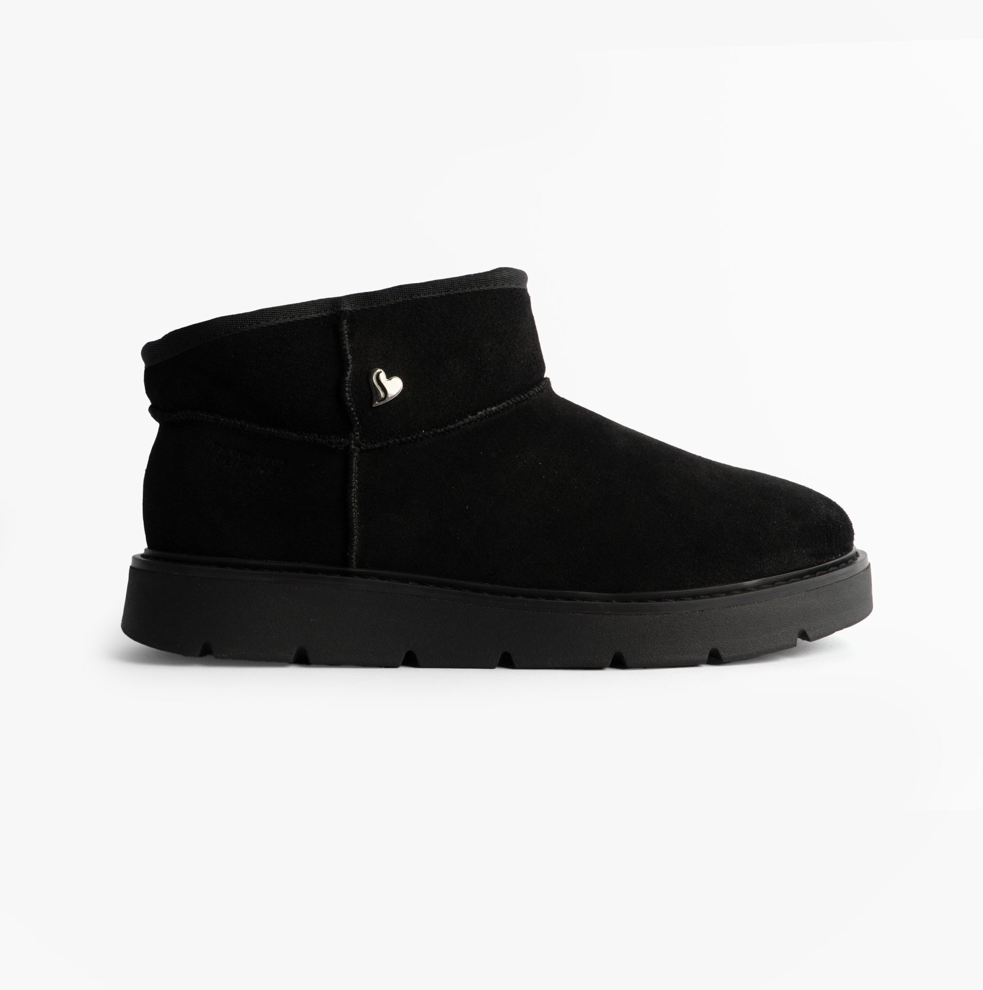 Skechers 167848/BBK KEEPSAKES COZY - COZY MINI Womens Boots Black side view showing soft suede upper and comfortable sole.