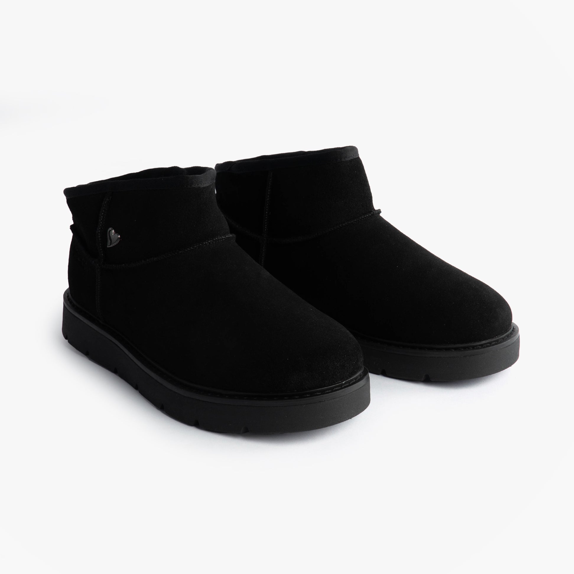 Skechers 167848/BBK KEEPSAKES COZY - COZY MINI Womens Boots Black side view showcasing soft suede upper and comfortable design.