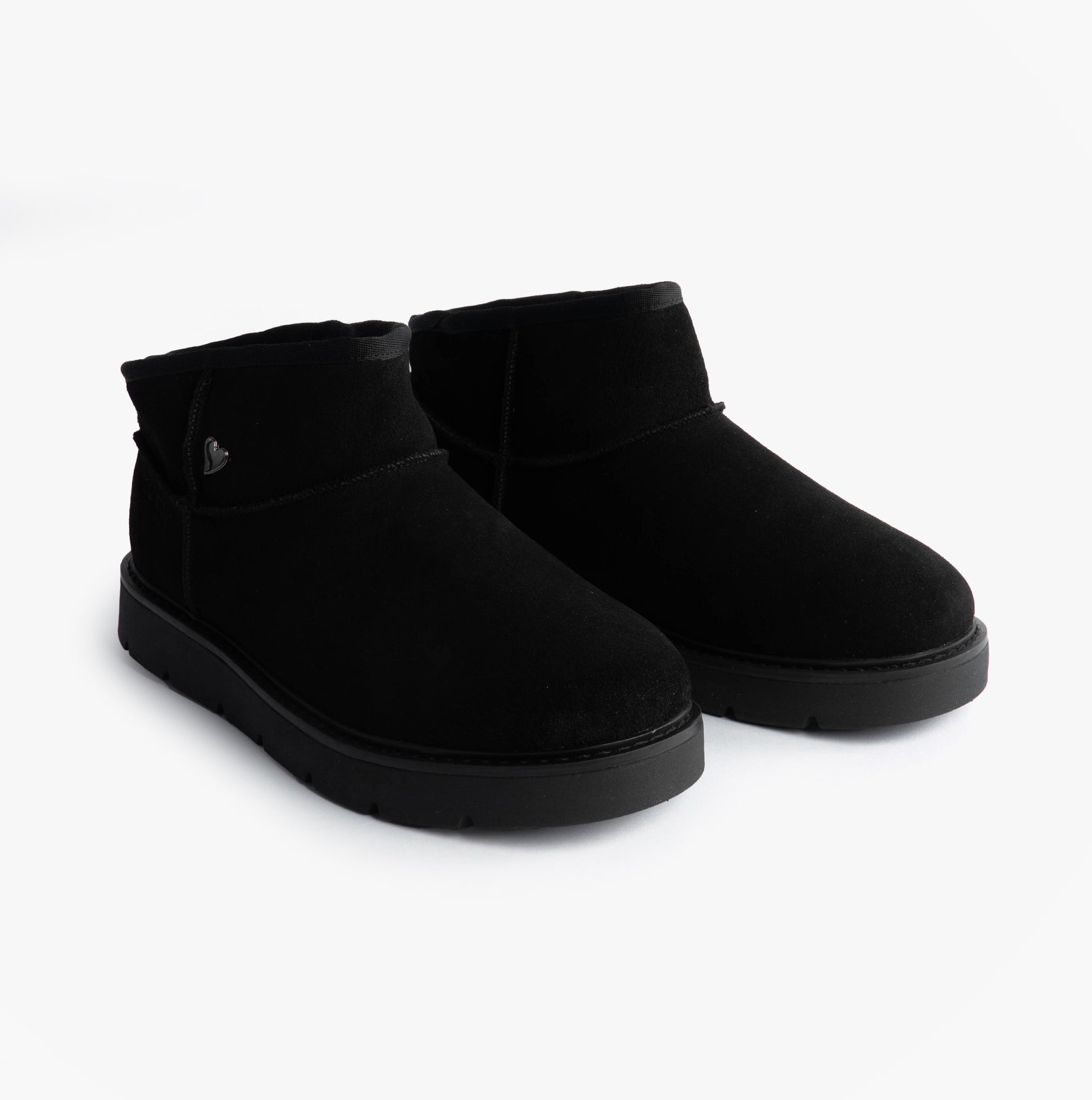 Skechers 167848/BBK KEEPSAKES COZY - COZY MINI Womens Boots Black side view showcasing soft suede upper and comfortable design.