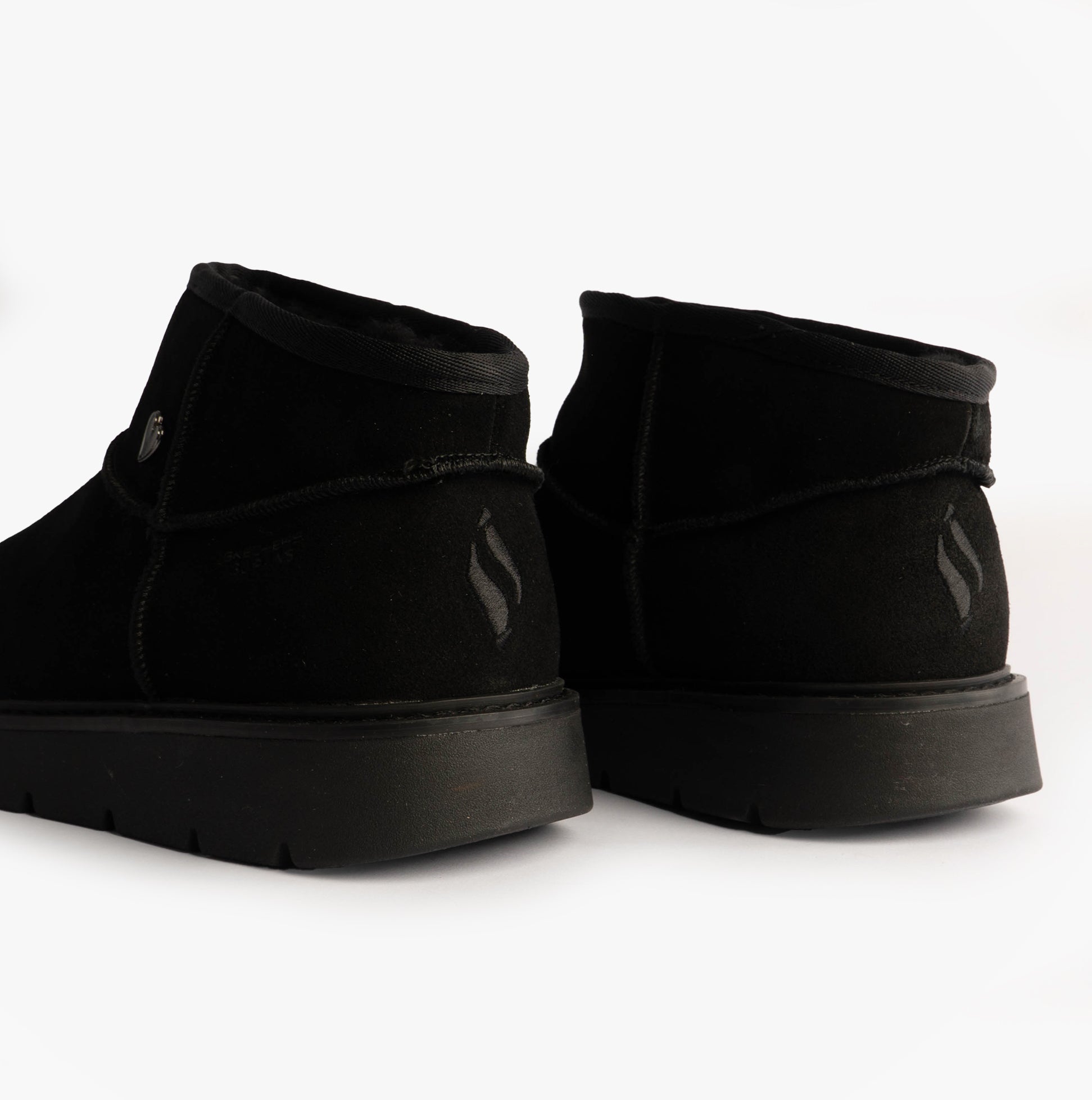 Skechers 167848/BBK KEEPSAKES COZY - COZY MINI Womens Boots Black rear view showcasing suede material and rubber sole.