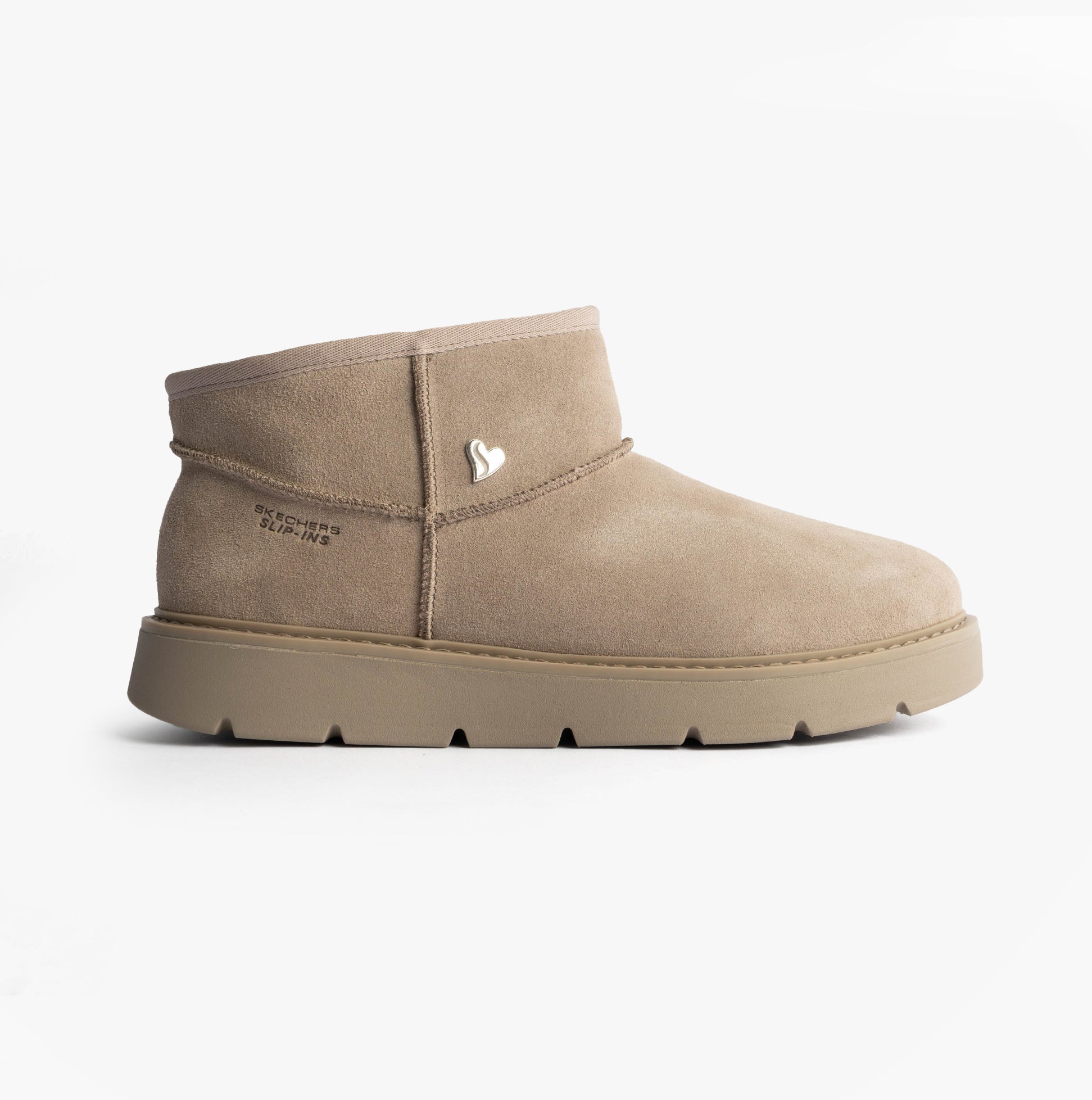 Skechers KEEPSAKES COZY - COZY MINI Womens Boots Taupe side view showing shearling upper and rubber sole.
