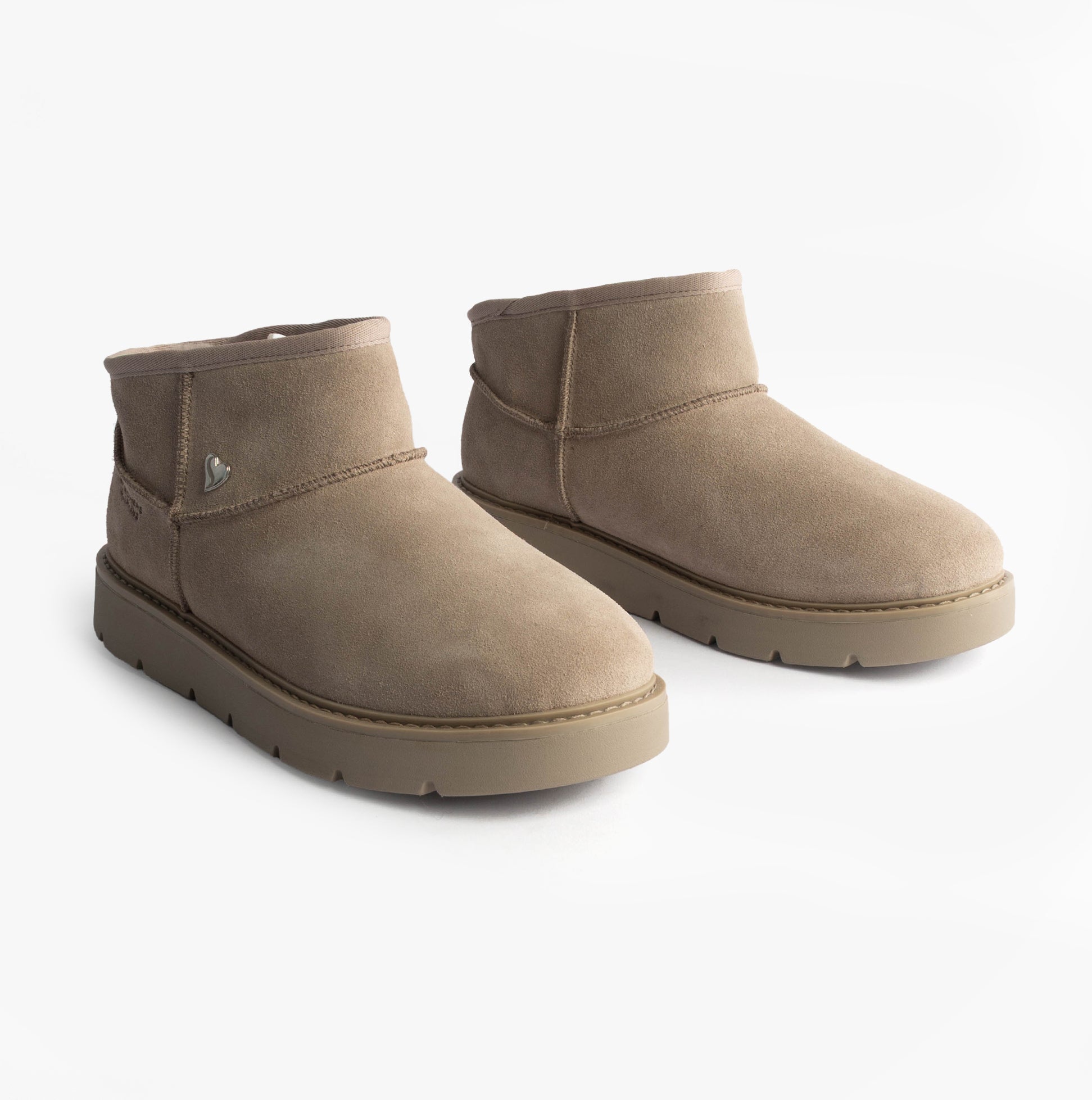 Skechers KEEPSAKES COZY - COZY MINI Womens Boots Taupe side view showing soft suede upper and comfortable sole.