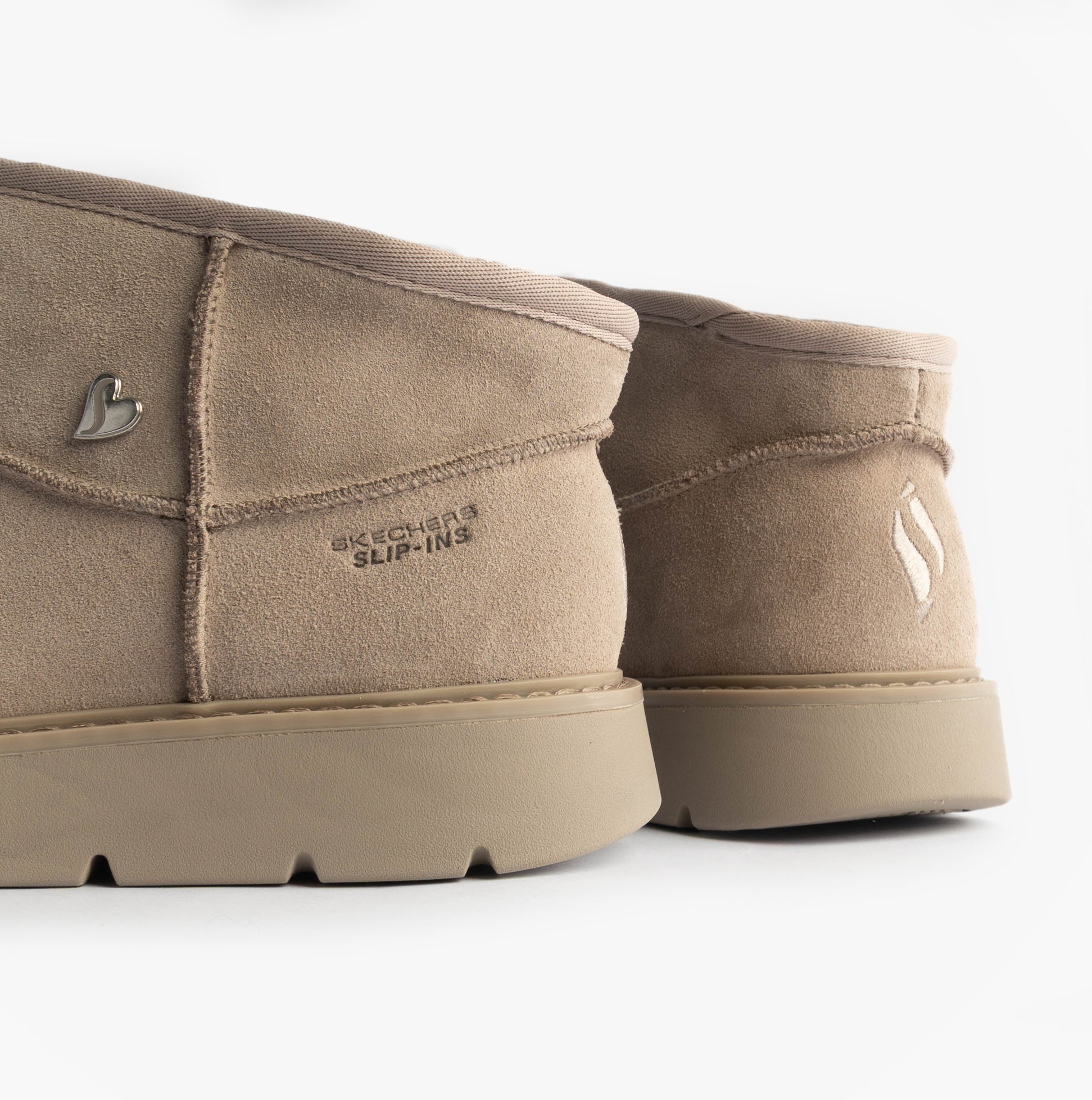 Skechers KEEPSAKES COZY - COZY MINI Womens Boots Taupe rear view, showcasing suede material and rubber sole.