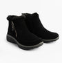Skechers 167862/BLK EASY GOING - COOL ZIP Womens Boots Black side view showing suede upper and faux fur lining.