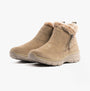 Skechers 167862/TPE EASY GOING - COOL ZIP Womens Boots Taupe side view with suede leather and faux fur lining.