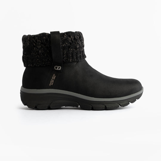 Skechers 168033/BLK EASY GOING - COZY WEATHER 2 Womens Boots Black side view with cozy knit cuff and comfortable sole.