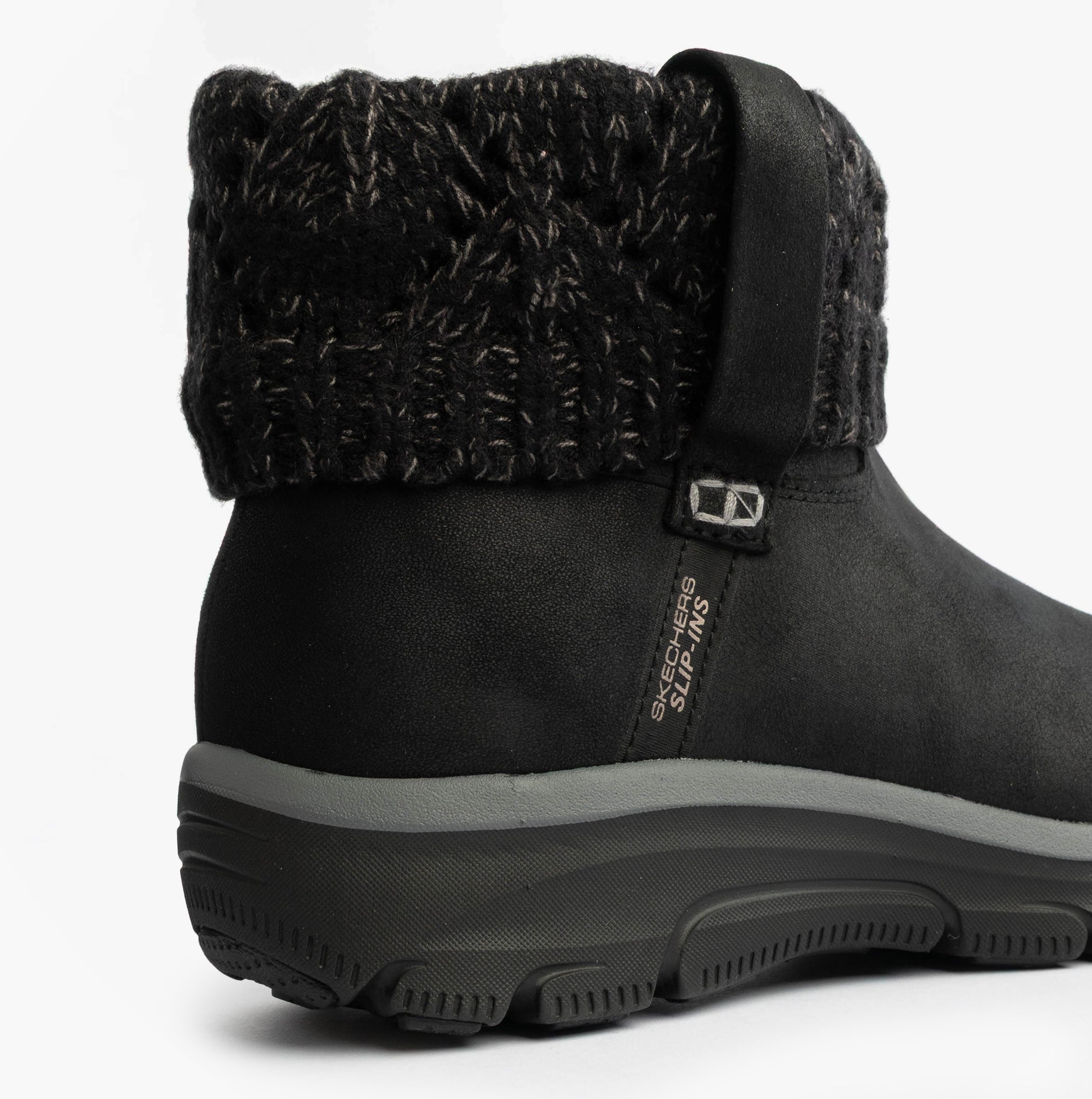 Skechers 168033/BLK EASY GOING - COZY WEATHER 2 Womens Boots Black side view showcasing knitted cuff and sole.