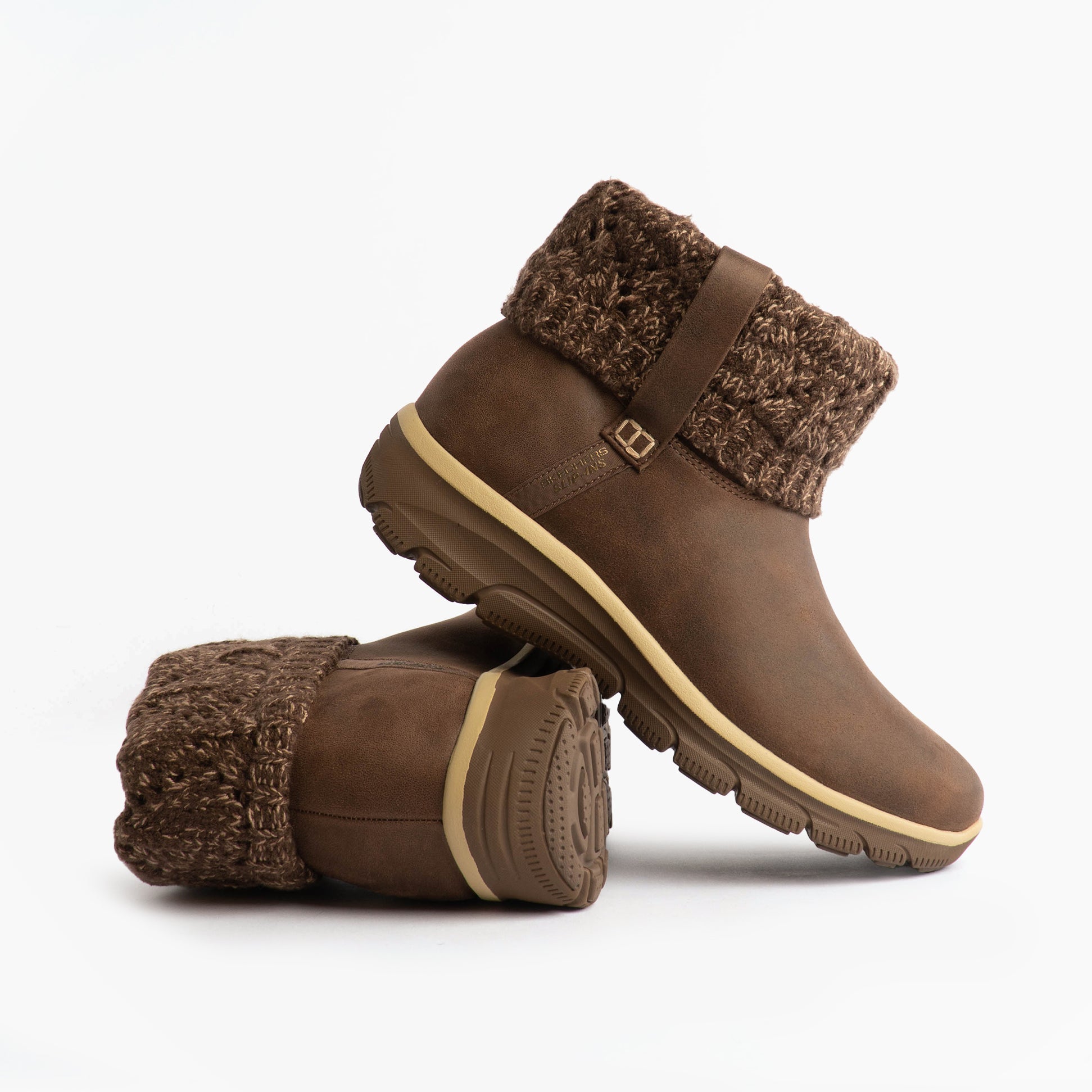 Skechers 168033/CHOC EASY GOING - COZY WEATHER 2 Womens Boots Chocolate side view showcasing cozy knitted cuff.