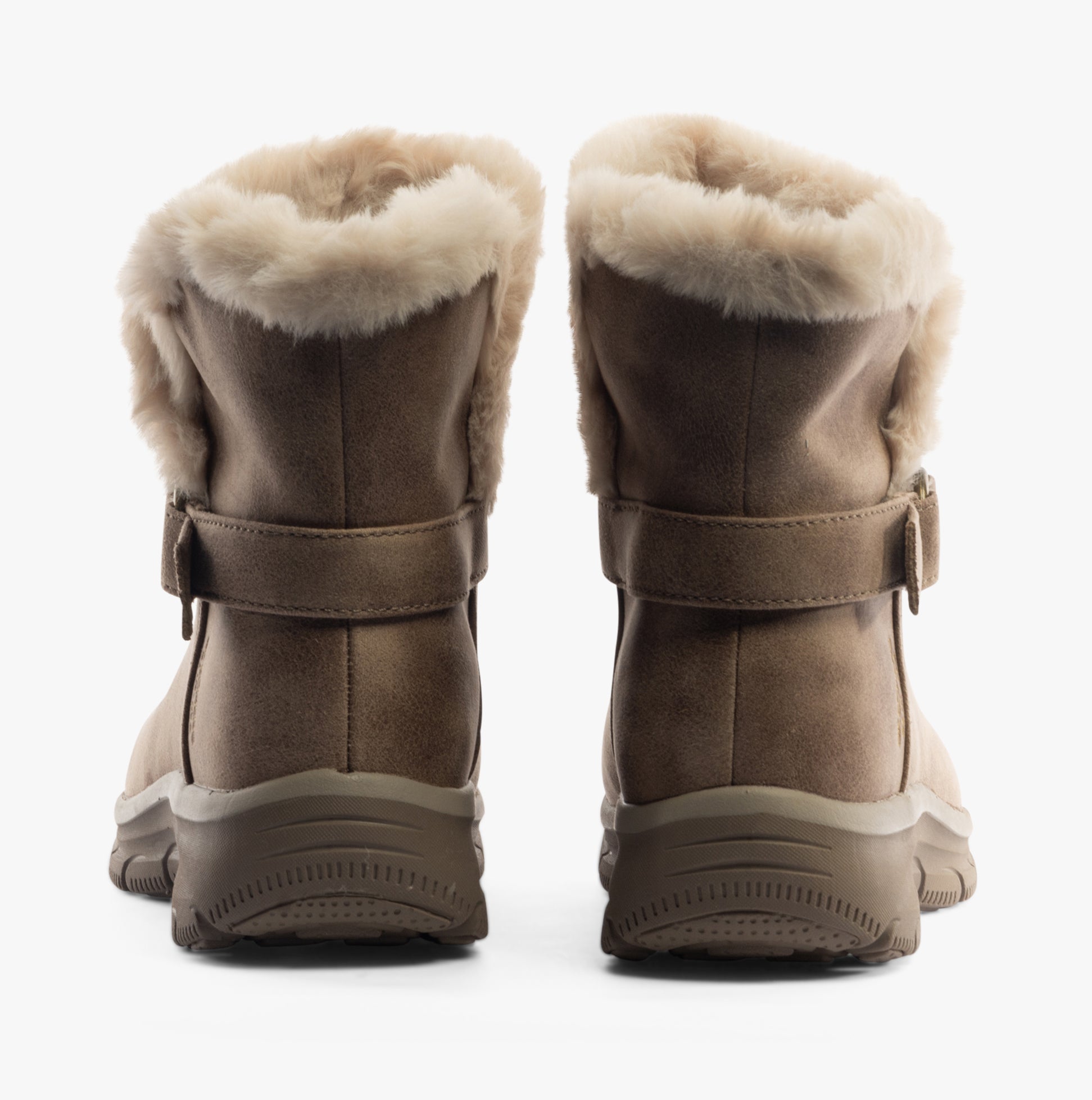 Skechers 168045/DKTP EASY GOING - DREAMERS MOVE Womens Boots Dark Taupe back view with faux fur lining.