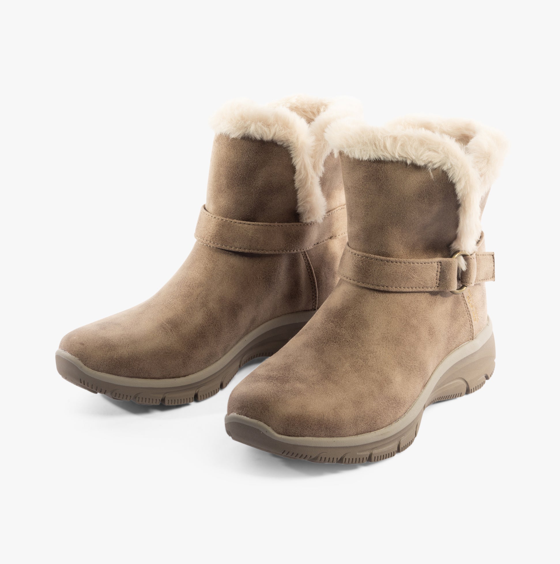 Skechers 168045/DKTP EASY GOING - DREAMERS MOVE Womens Boots Dark Taupe side view with faux fur lining.
