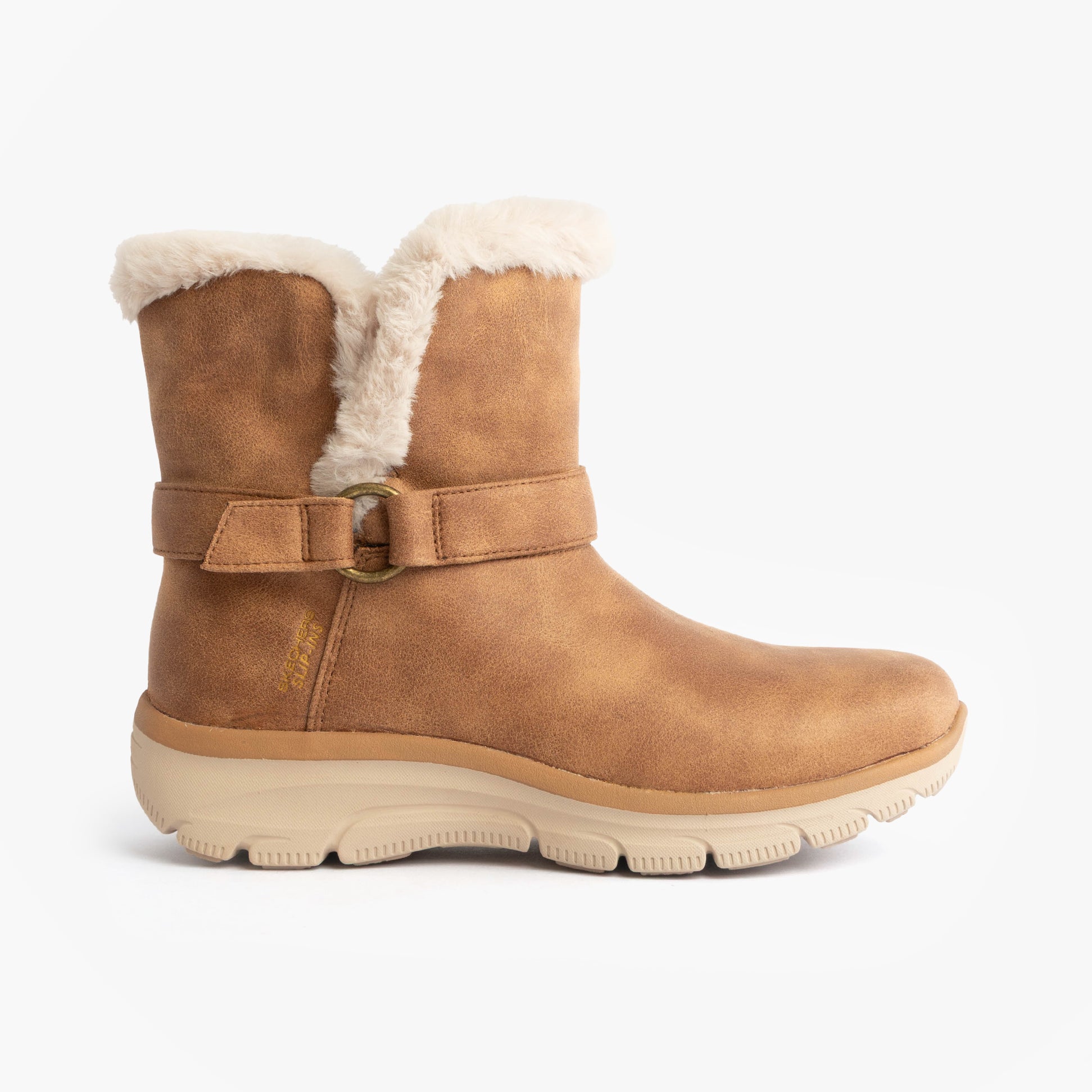 Skechers 168045/CSNT EASY GOING - DREAMERS MOVE Womens Boots Chestnut side view featuring soft faux fur lining and slip-on design.