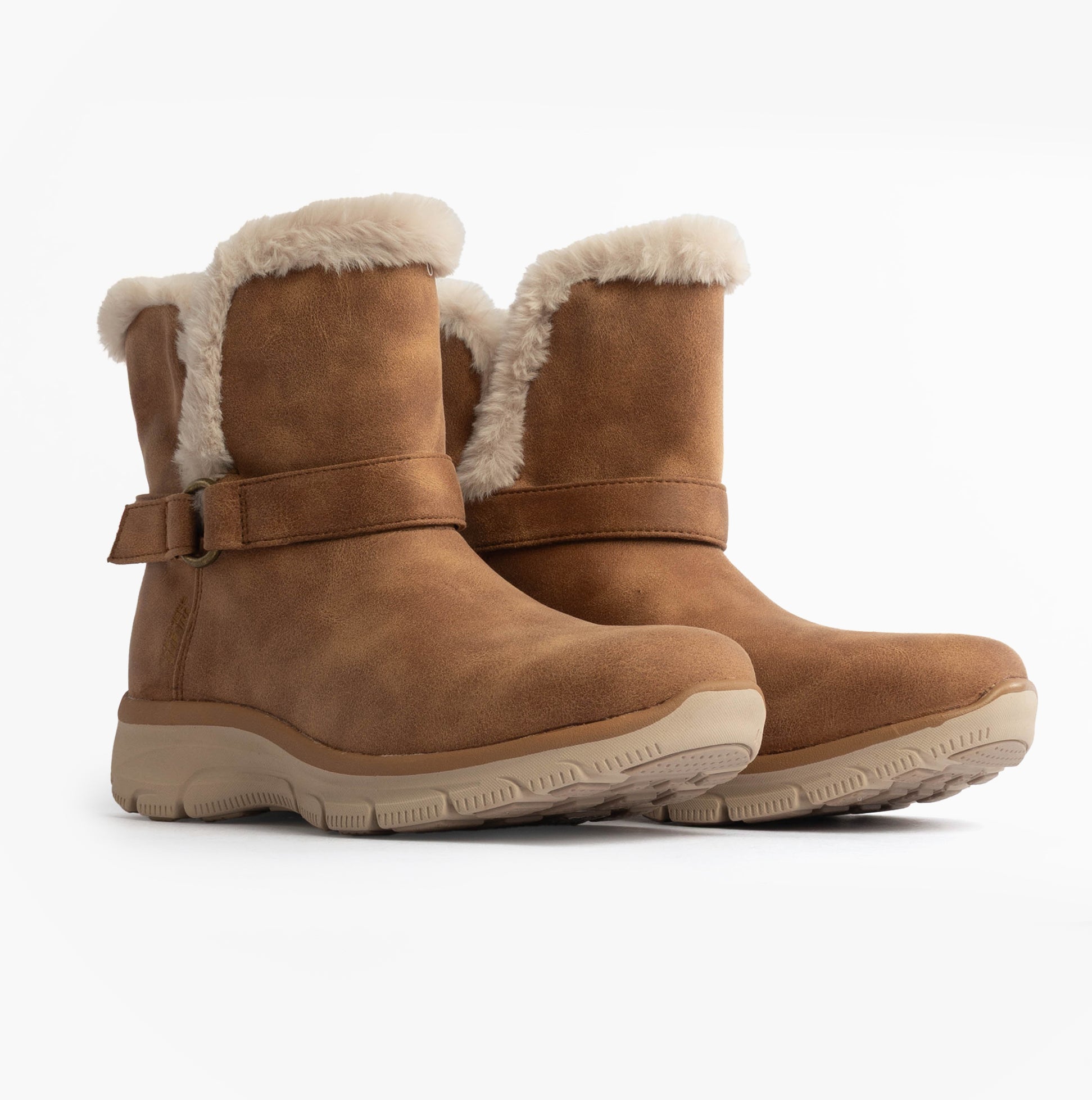 Skechers 168045/CSNT EASY GOING - DREAMERS MOVE Womens Boots Chestnut side view showcasing faux fur lining and rubber sole.