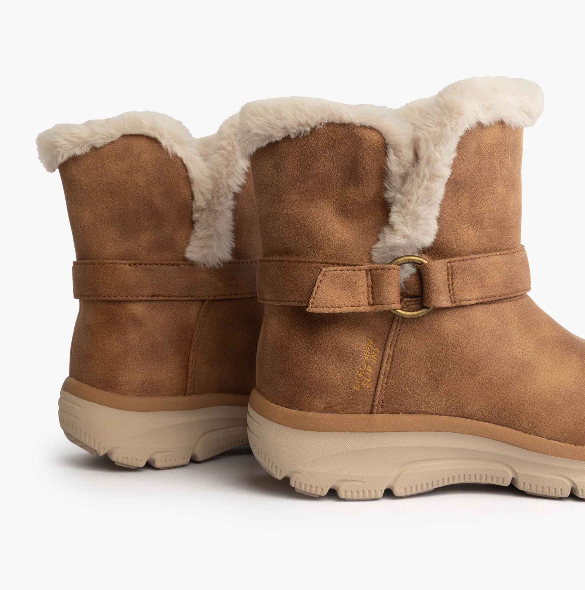Skechers 168045/CSNT EASY GOING - DREAMERS MOVE Womens Boots Chestnut side view showcasing faux fur lining and rubber sole.
